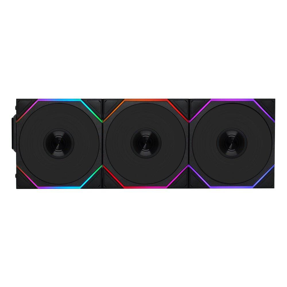 Left. Lian Li - UNI Fan TL 120 Wireless LCP Fan Blades Customizable RGB LEDs - Triple Pack - With Controller - Black(12TL1W3B) - Black.