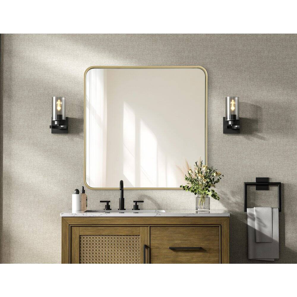 Alt View 3. Elegant Decor - Contour Metal Square Mirror 30x30 in Brass - Brass.