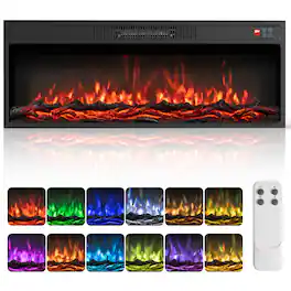 Costway - 36" Recessed Electric Fireplace Heater with Adjustable Flame Colors & Brightness - Black 36"