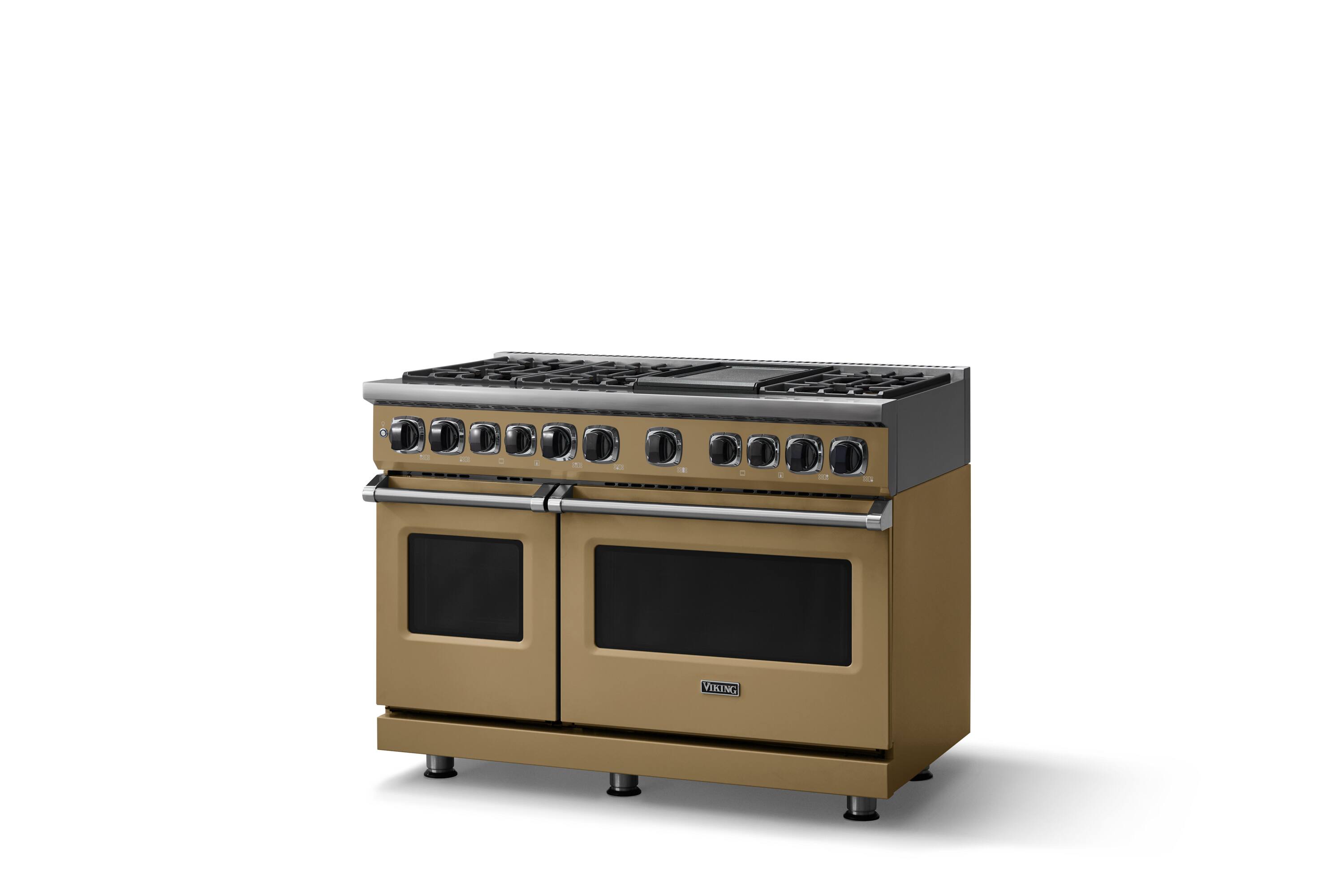 Angle. Viking - 48 in. Wide 6 Burner Dual Fuel Sealed Burner Range with Griddle-LP - Golden Hour.