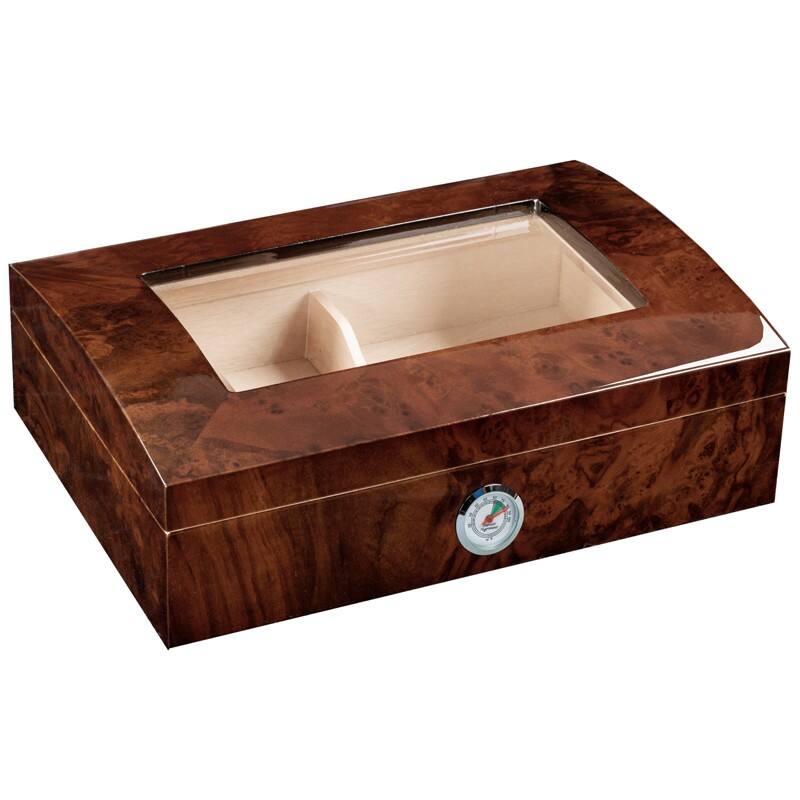 Back. Prestige - Stanford Cigar Humidor - High Gloss Walnut Burl Finish.