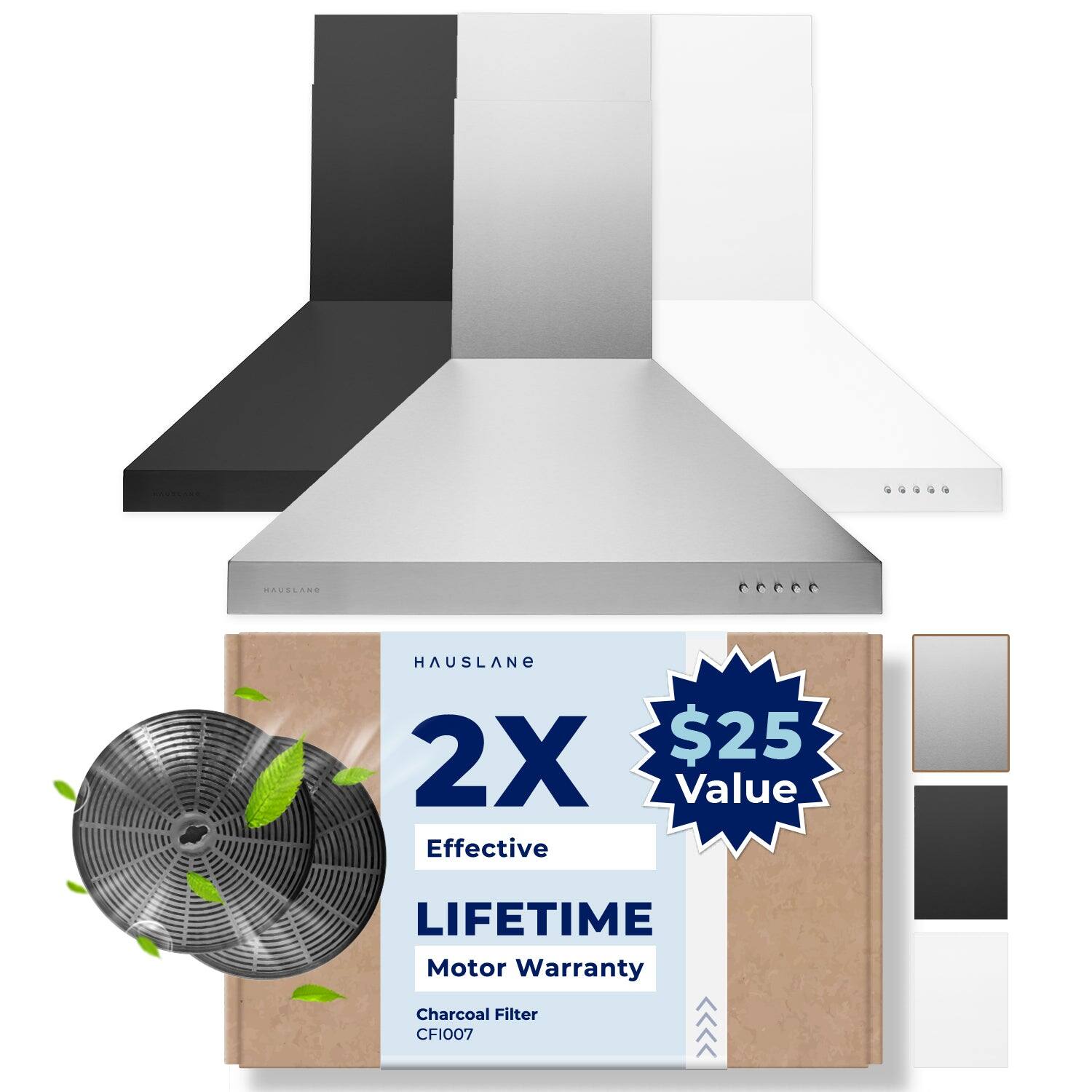 HAUSLANE 2X $25 Value Effective LIFETIME Motor Warranty Charcoal Filter CF1007