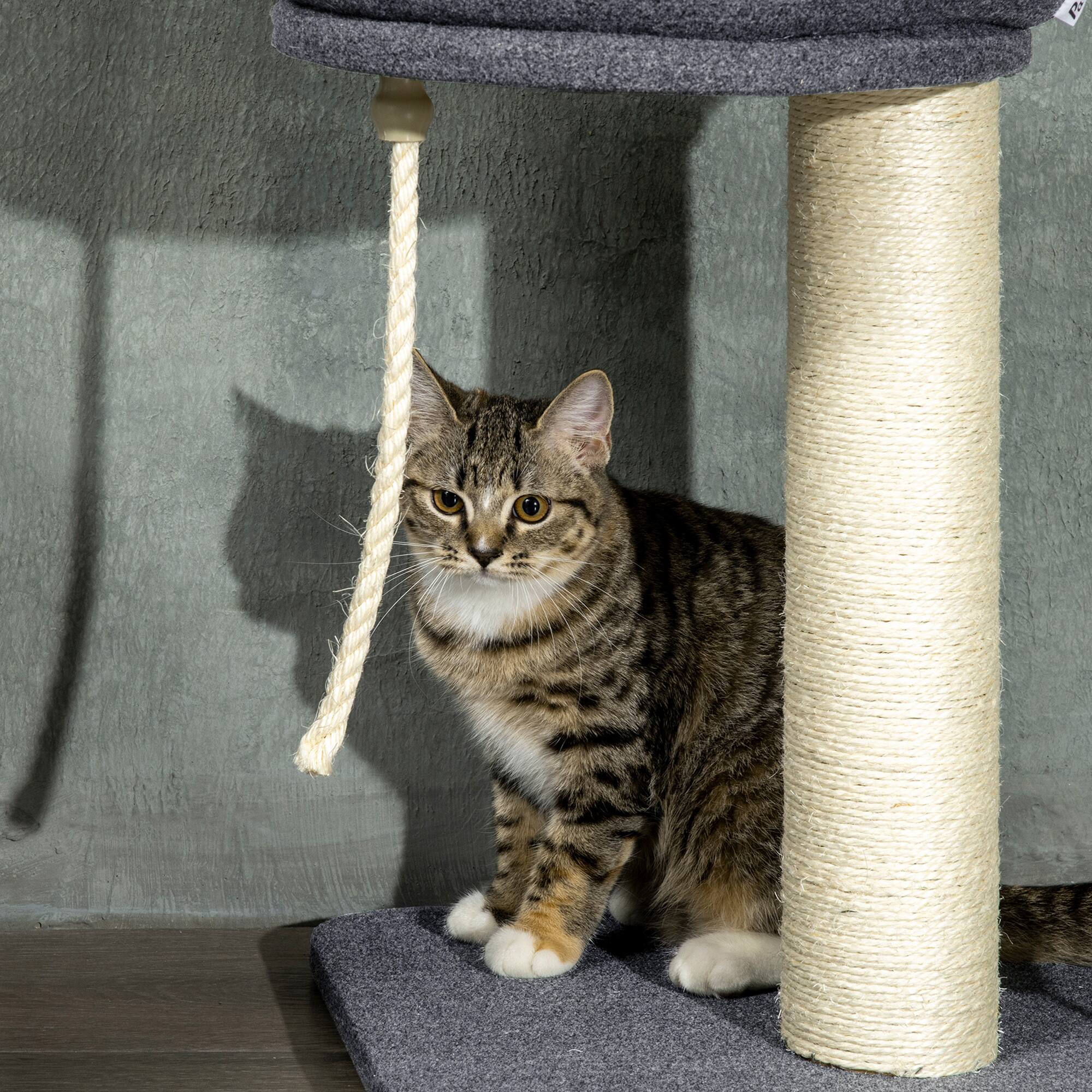 Alt View 5. Pawhut - Floor To Ceiling Cat Tree, 95''-106'' Adjustable, Carpeted Platforms, Hammock, Scratching Post, Toy Ball - Black and Cream.