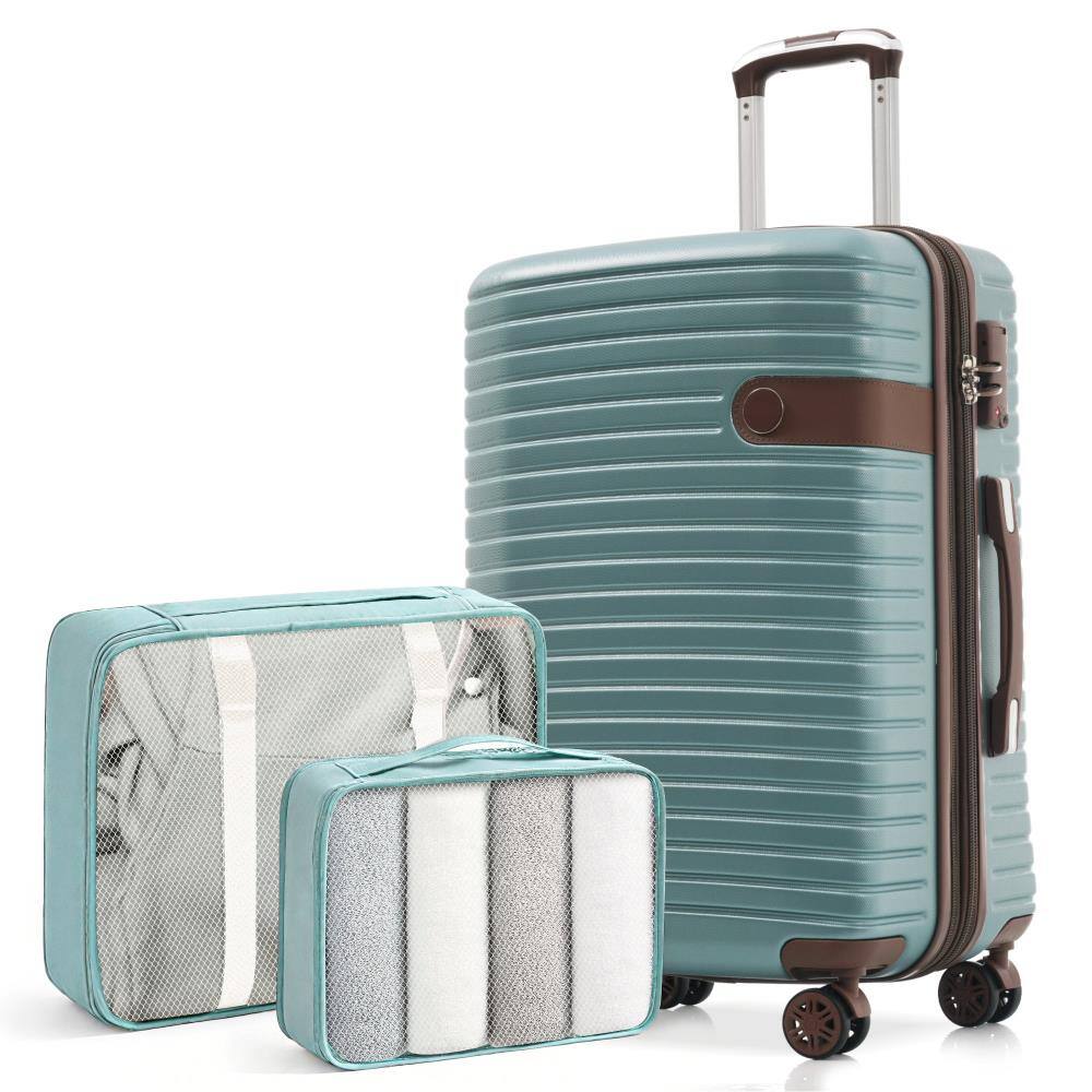Front. BreeBe - 24-Inch Lightweight ABS Hardshell Luggage Expandable Checked Suitcase with Spinner Wheels TSA Lock and 2 Cubes - Blue.