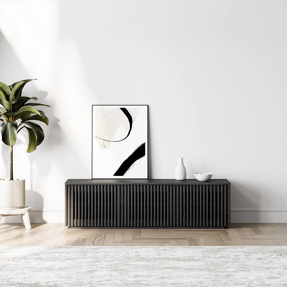Angle. POVISON - 59" Fully-Assembled Modern Minimalist Wood TV Stand, Media Console, Black TV Console, Perfect for 45-inch TVs - Black.
