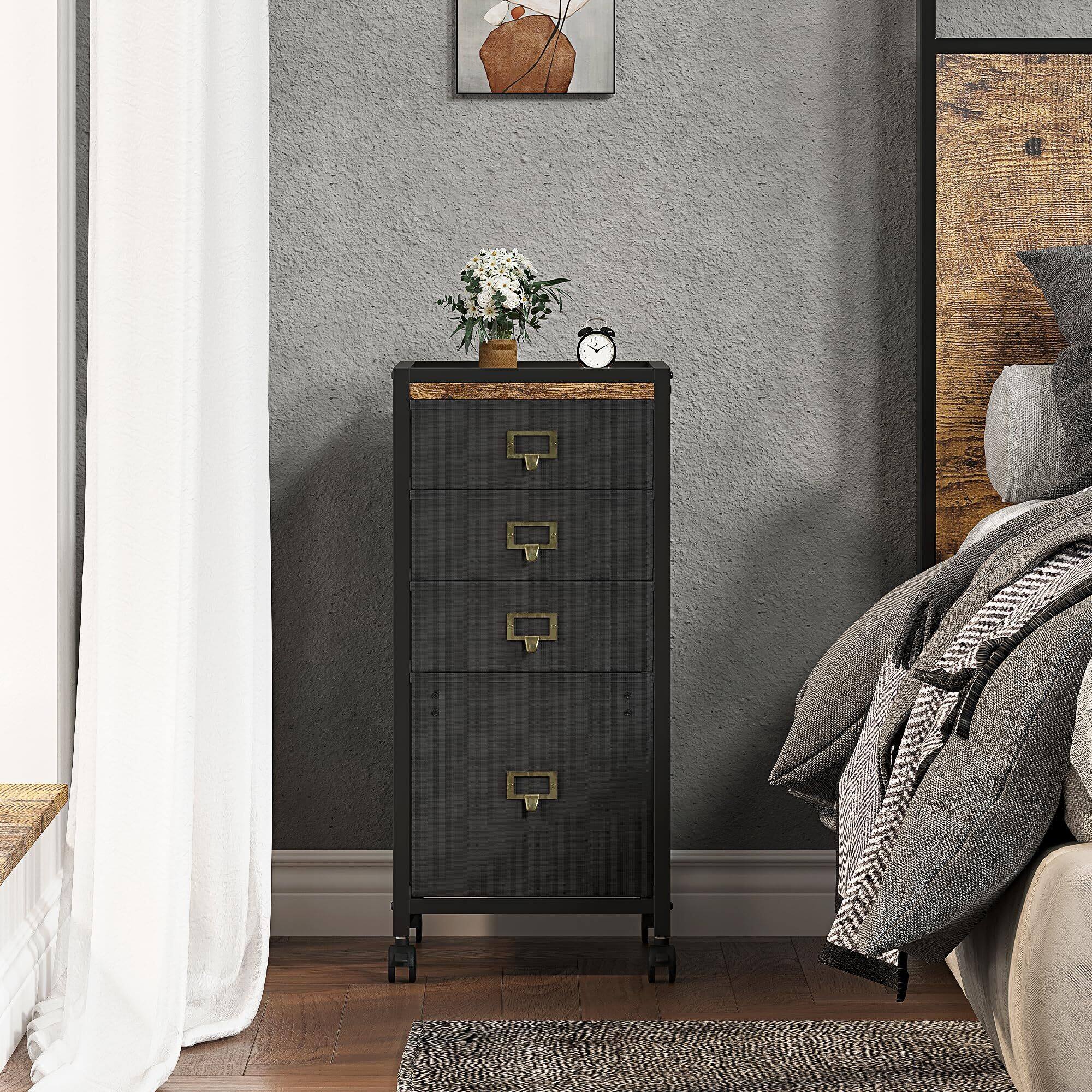 Alt View 4. Acekool - Mobile Filing Cabinet for Home Office, 4-Drawer, Under Desk Rolling Filing Organizer - Black.