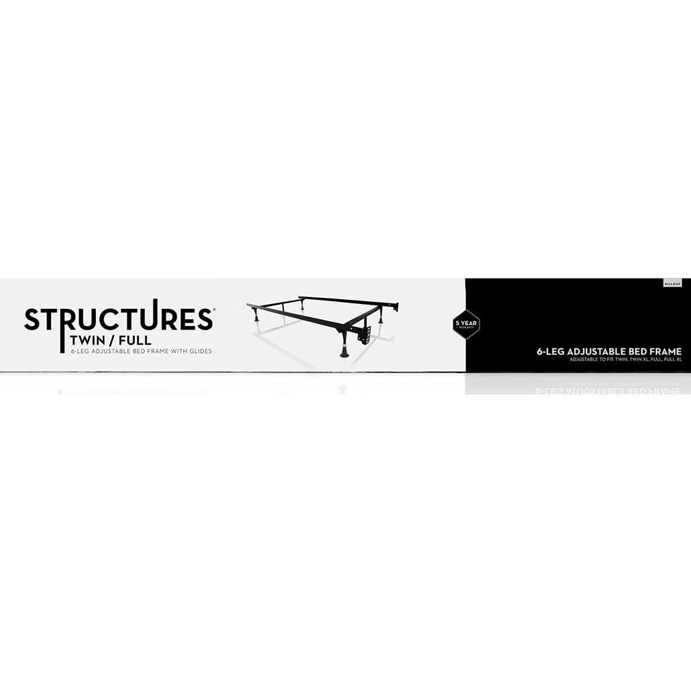 STRUCTURES TWIN / FULL 6-LEG ADJUSTABLE BED FRAME WITH GLIDES

5 YEAR

6-LEG ADJUSTABLE BED FRAME ADJUSTABLE TO FIT TWIN, TWIN XL, FULL, FULL XL