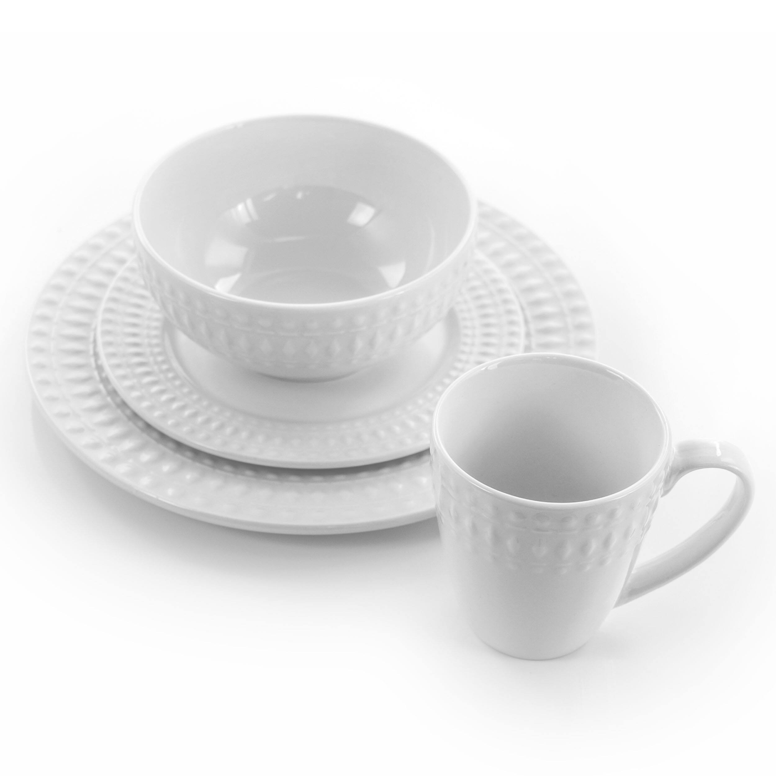 Alt View 1. Elama - Elama Cara 16 Piece Round Porcelain Dinnerware Set in White - White.