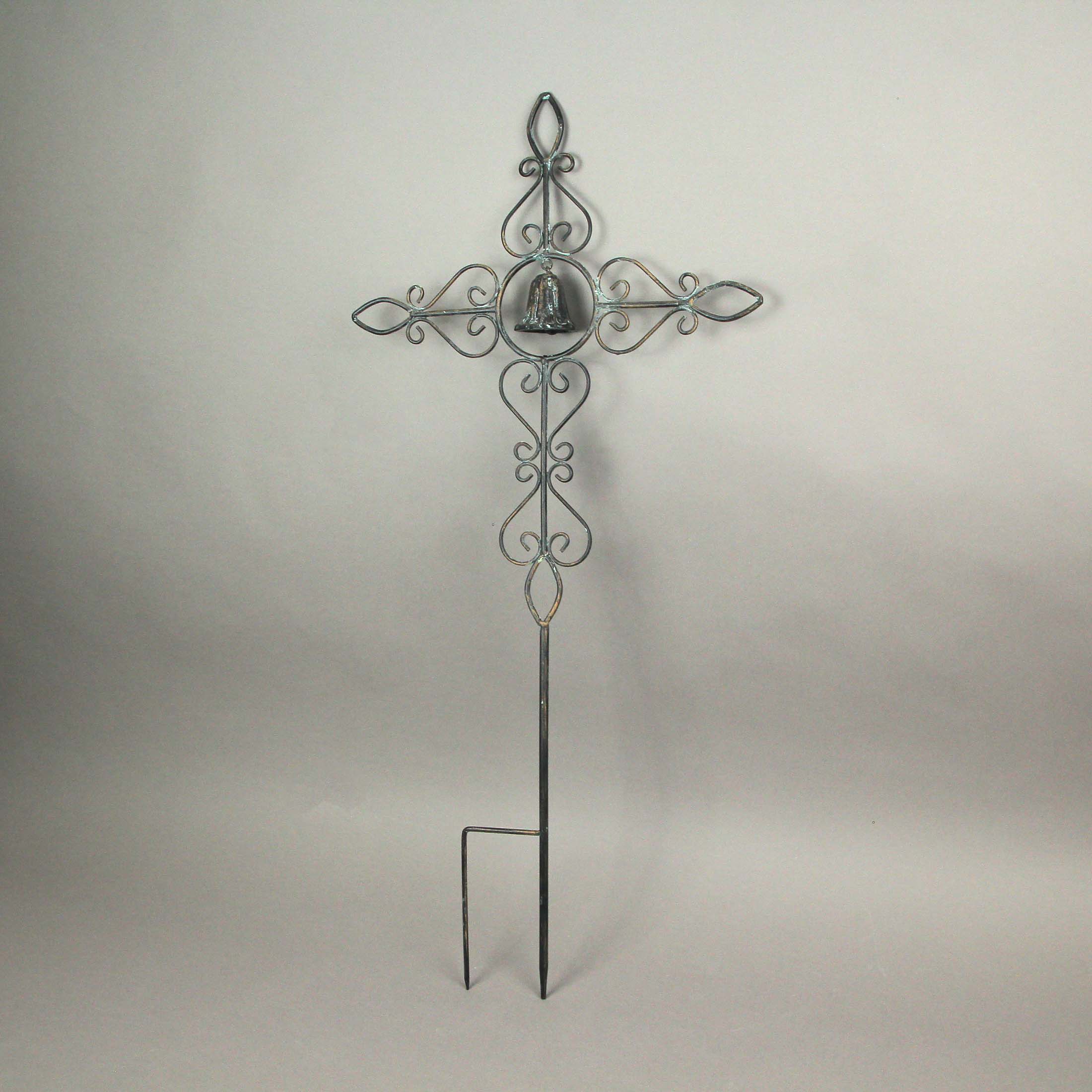Alt View 4. Things2Die4 - Set of 2 Bronze Finished Scroll Design Metal Garden Stakes With Wind Bells - Bronze.