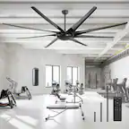 Front. Breezary - 84/100-Inch Ceiling Fan with 8 ABS Blades, DC Motor, 6-Speed Remote, Multi-Size Downrods, Versatile Commercial - 100-in Black.