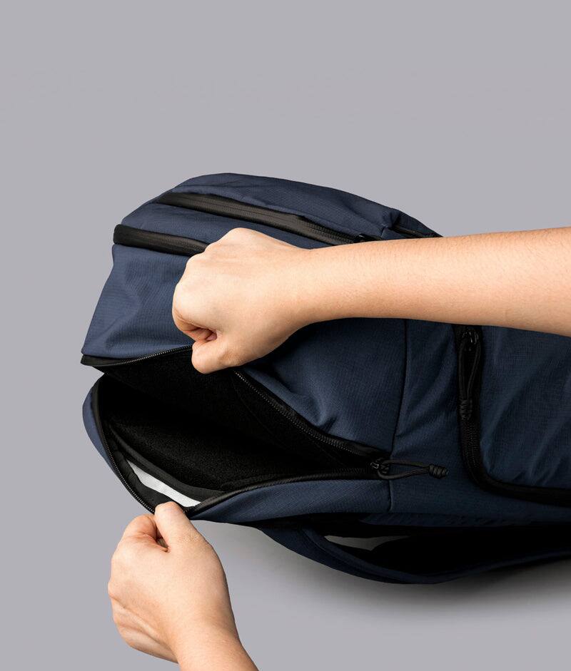 Alt View 8. ALPAKA - Traverse Backpack Laptop Backpack for Men, Backpack with Laptop Compartment (16"), Clamshell Travel Pack, Bottle Sleeve - Moonlight Blue Axoflux 400D Ripstop Nylon.