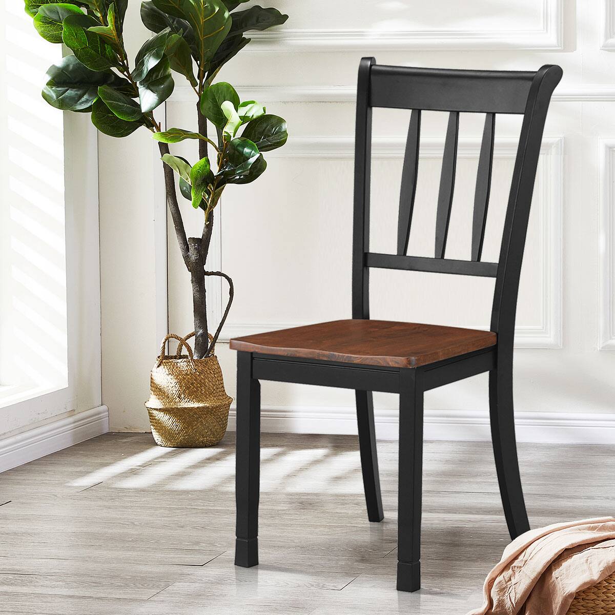 Alt View 1. Costway - Costway Set of 2 Wood Dining Chair High Back Kitchen Whitesburg Side Chair - Black.
