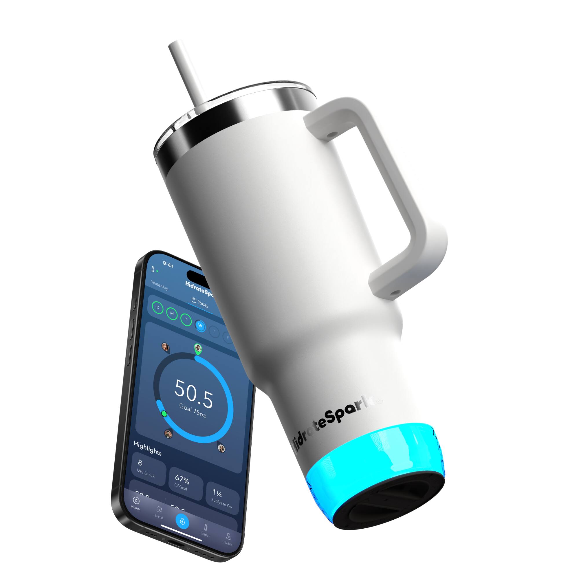 Hidrate - 30 oz HidrateSpark PRO 2 Smart Tumbler - Health & Wellness Tracker - Apple Health - Smart Ring & Watch Compatible - White
