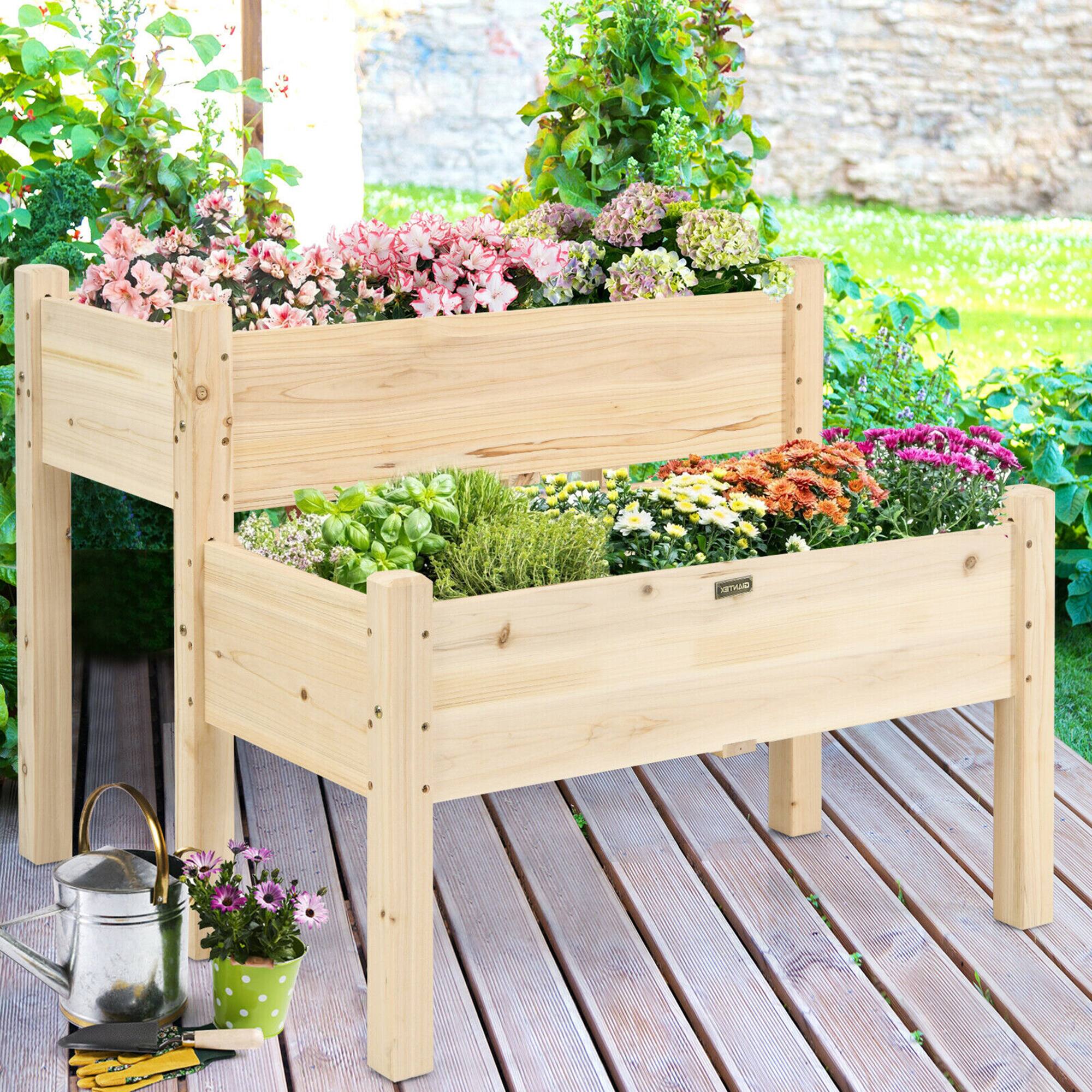 Alt View 2. Gymax - Gymax 2 Tier Wooden Raised Garden Bed Elevated Planter Box w/Legs Drain Holes - Natural.