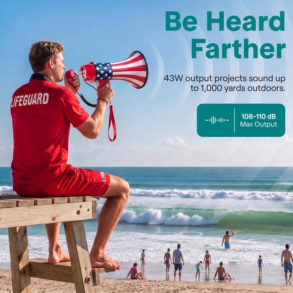 Be Heard Farther

LIFEGUARD

43W output projects sound up to 1,000 yards outdoors. 108-110 dB Max Output