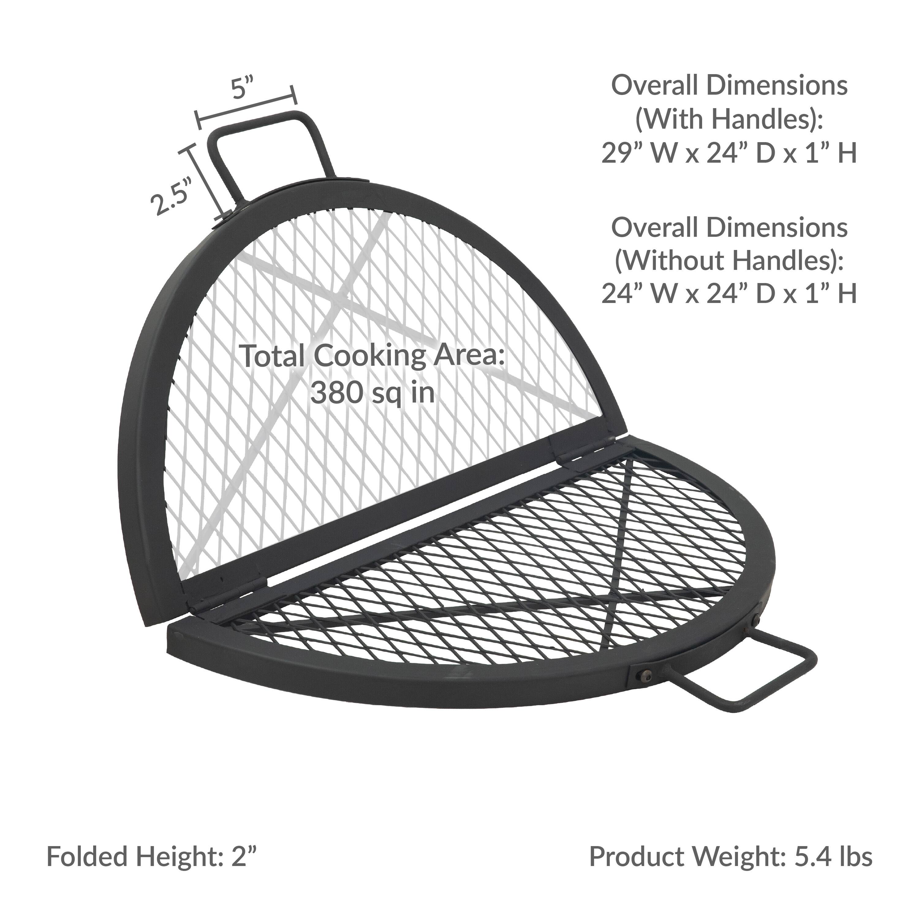 2.5" 5" Overall Dimensions (With Handles): 29" W x 24" D x 1" H Overall Dimensions (Without Handles): 24" W x 24" D x 1" H Total Cooking Area: 380 sq in Folded Height: 2" Product Weight: 5.4 lbs