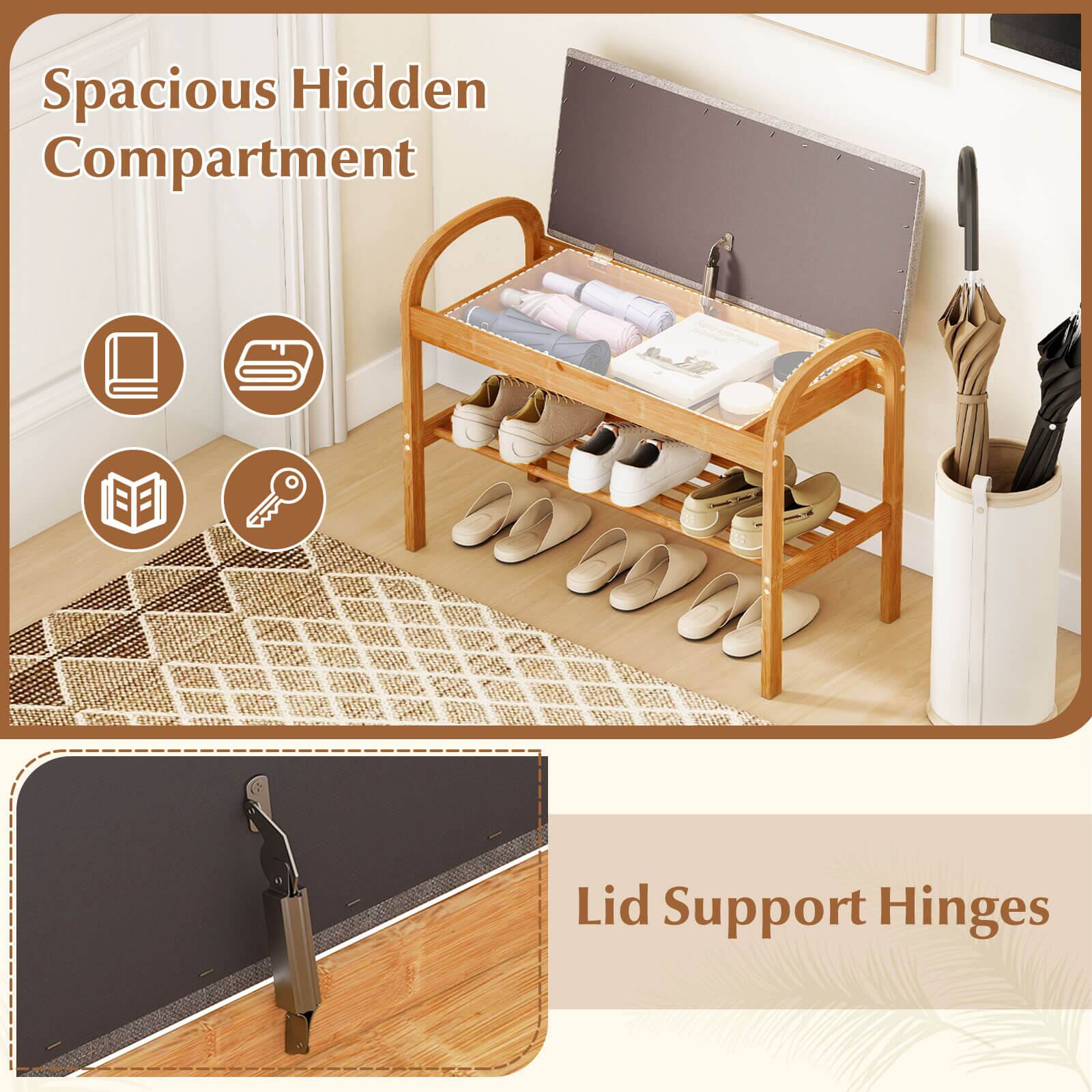 Spacious Hidden Compartment  
Lid Support Hinges
