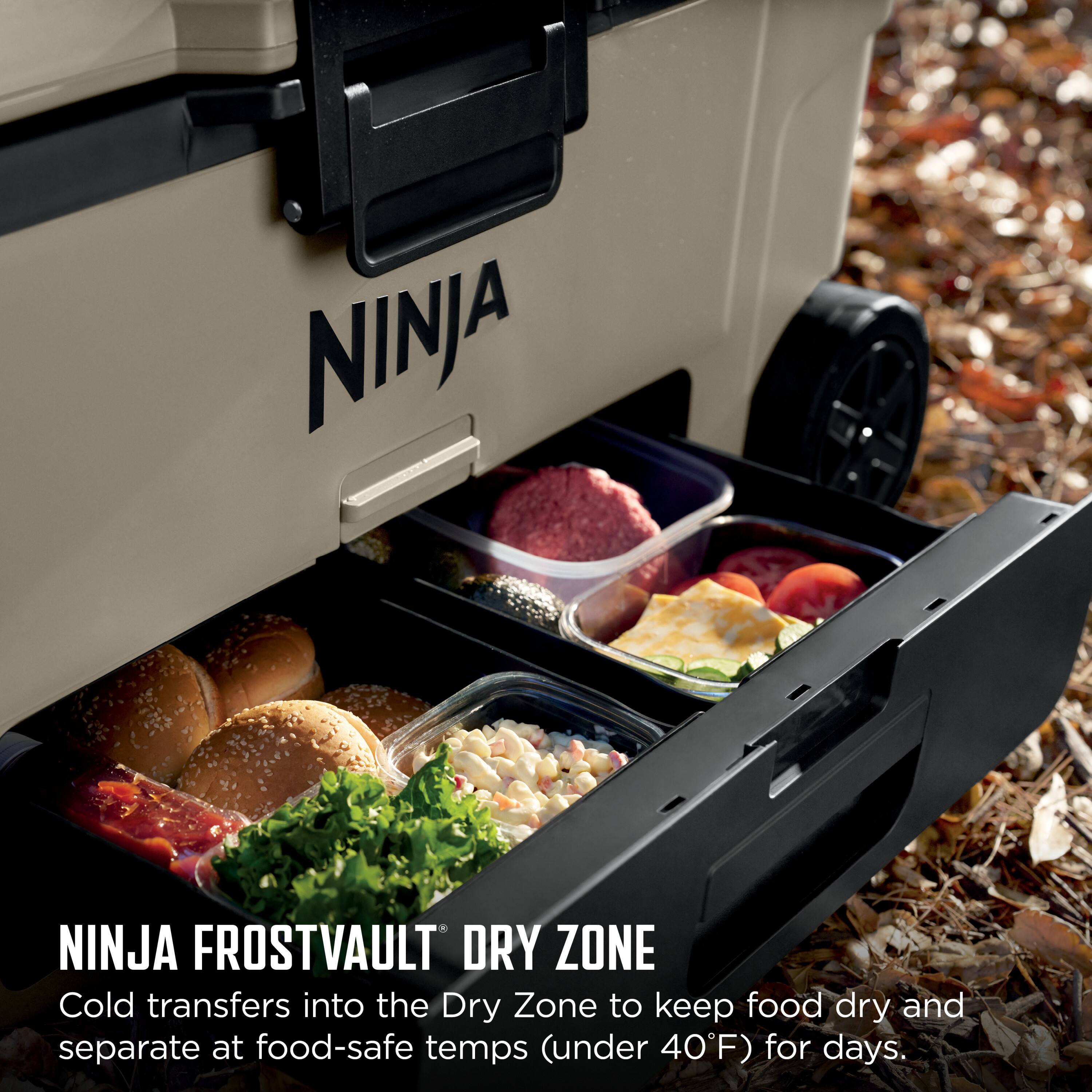 NINJA FROSTVAULT DRY ZONE  
Cold transfers into the Dry Zone to keep food dry and separate at food-safe temps (under 40°F) for days.