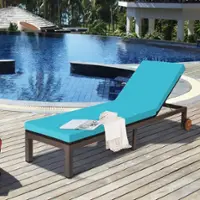 Costway Patio Rattan Lounge Chair Chaise Recliner Back Adjustable W/Wheels Cushioned - Turquoise - Front_Zoom