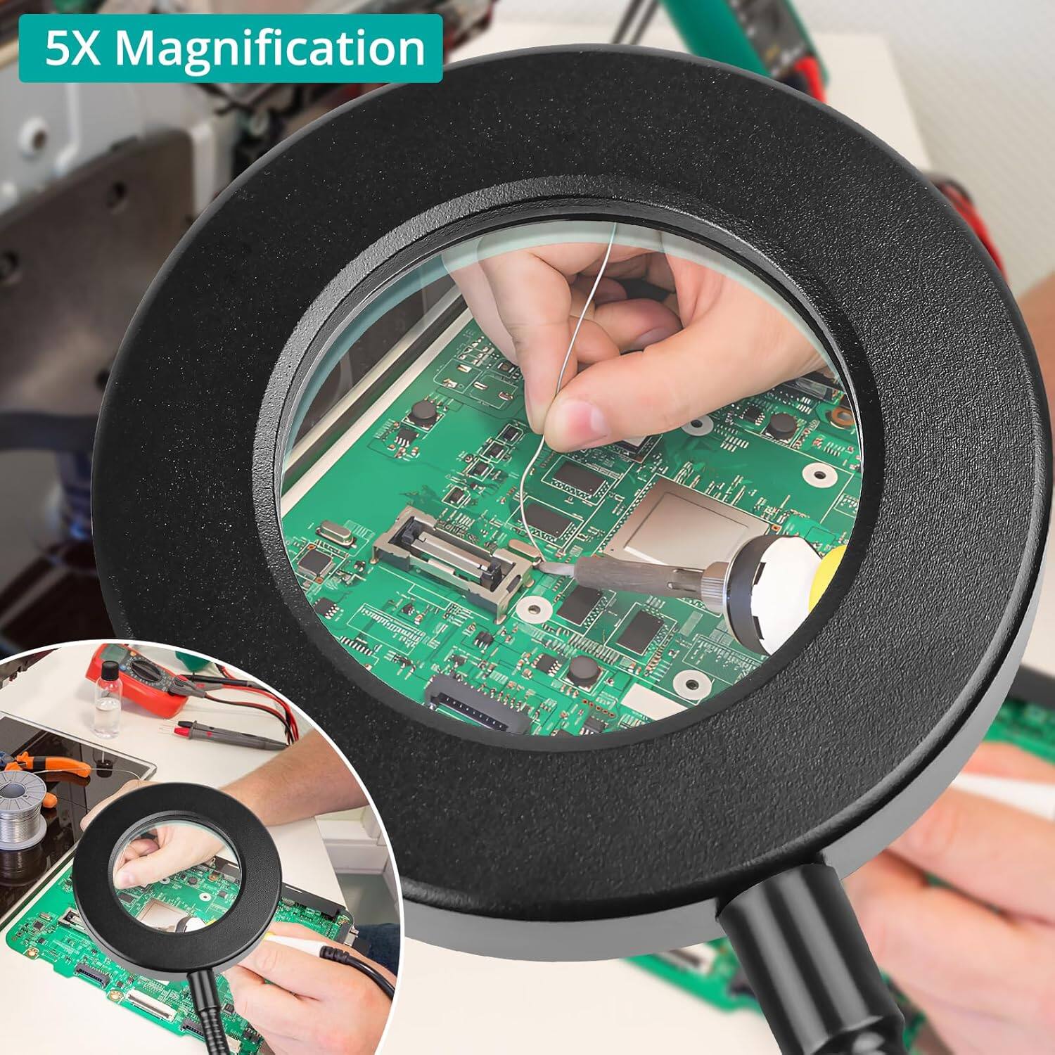 Alt View 5. Stamp n Camp - Desk Clip on Lamp for Reading Home Office 10 Dimmable Brightness 3 Modes Clamp Light for Bed Headboard - Black(new).