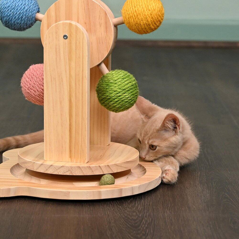 Alt View 1. Armarkat - Pinewood Ferris Wheel Cat Toy  Interactive Play Center - Beige.