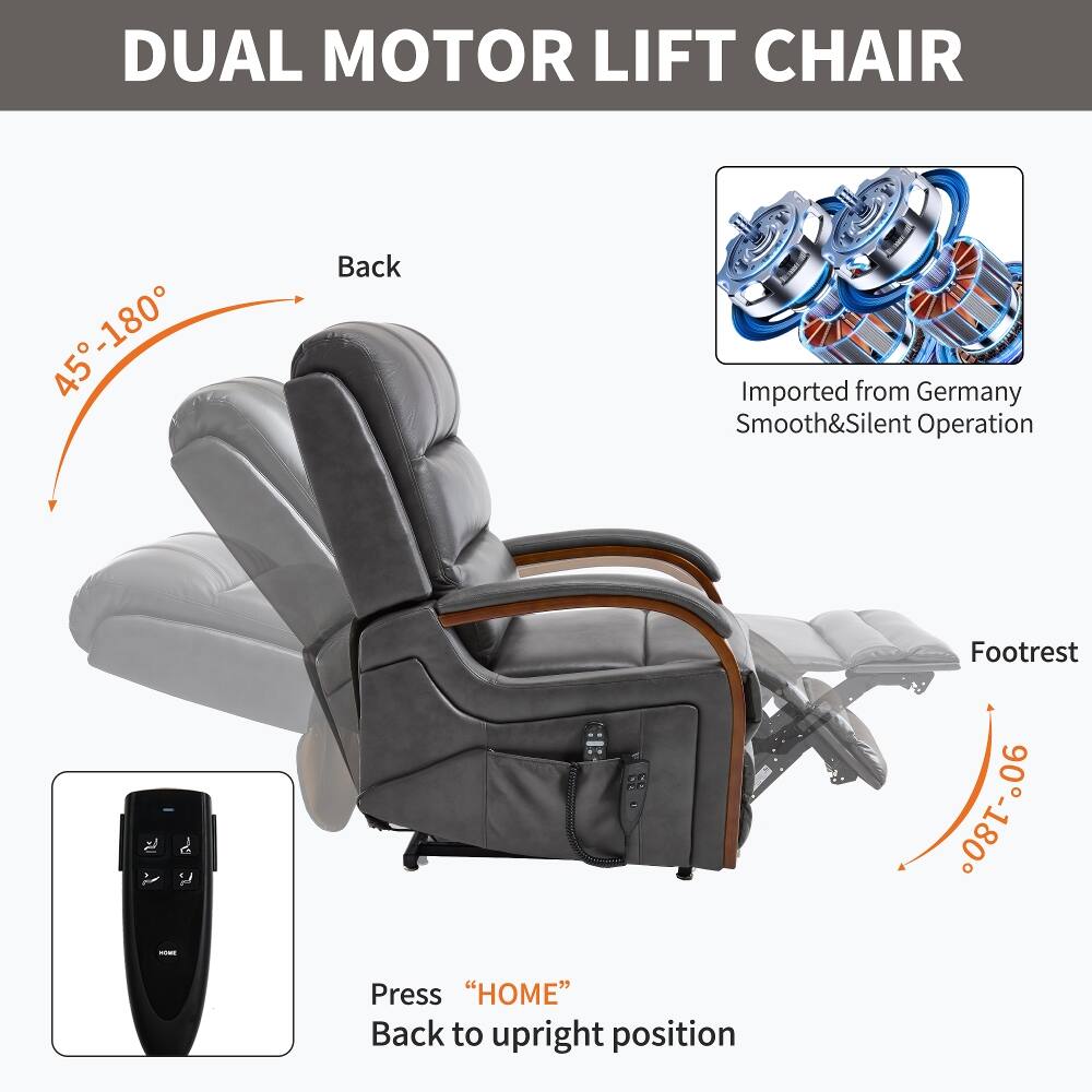 DUAL MOTOR LIFT CHAIR

45°-180°
Back

Imported from Germany
Smooth&Silent Operation

Press "HOME"
Back to upright position

Footrest
0°-90°