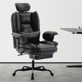HTUTWOO - Office Chair Ergonomic - PU Leather Computer Chair with Lumbar Support, High Backrest, Liftable Headrest, 200kg Capacity - Black
