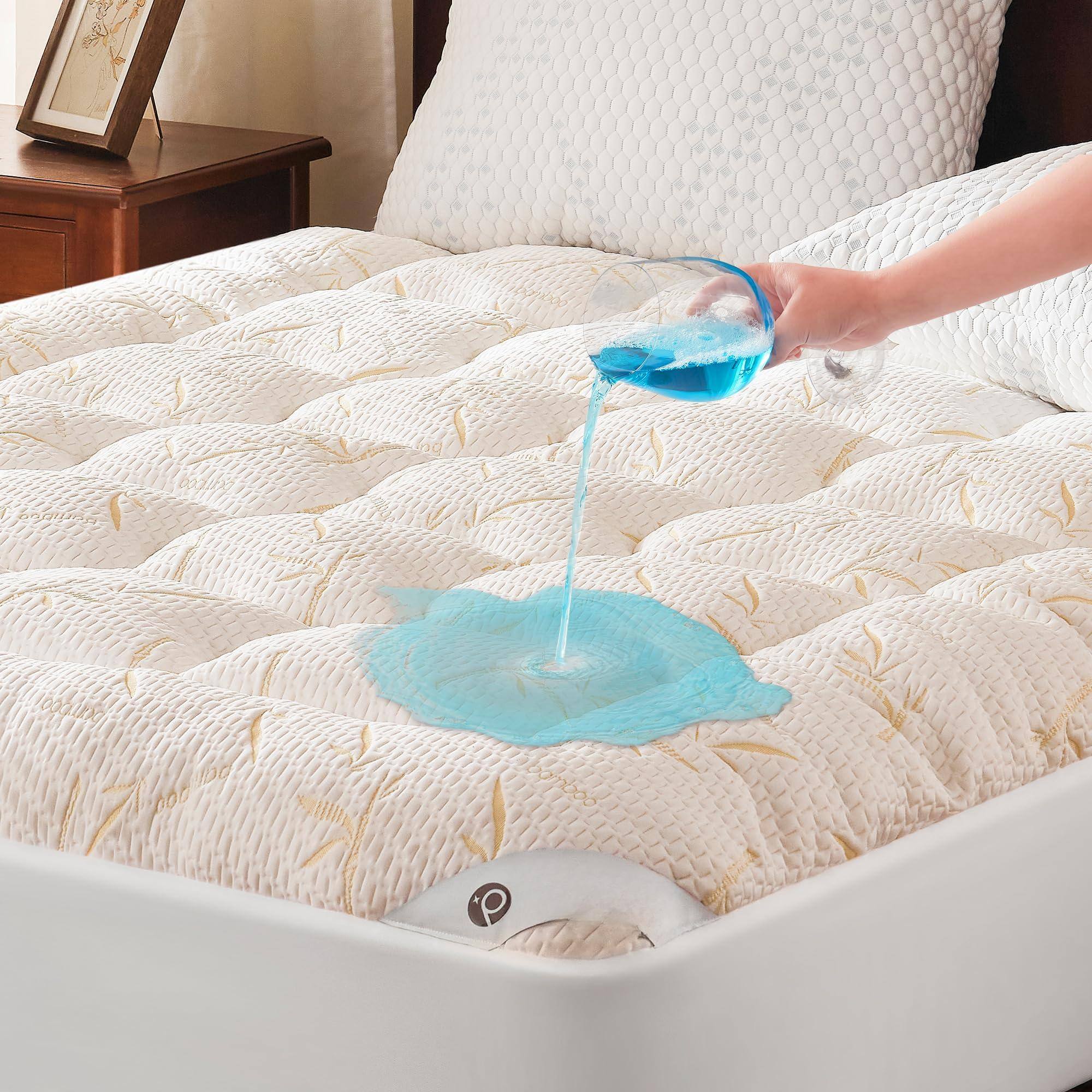 Comfort Essence - Waterproof Queen Size Mattress Topper Thick Pillow Top Pad Up To Deep Pocket Soft Breathable For Protector - Beige