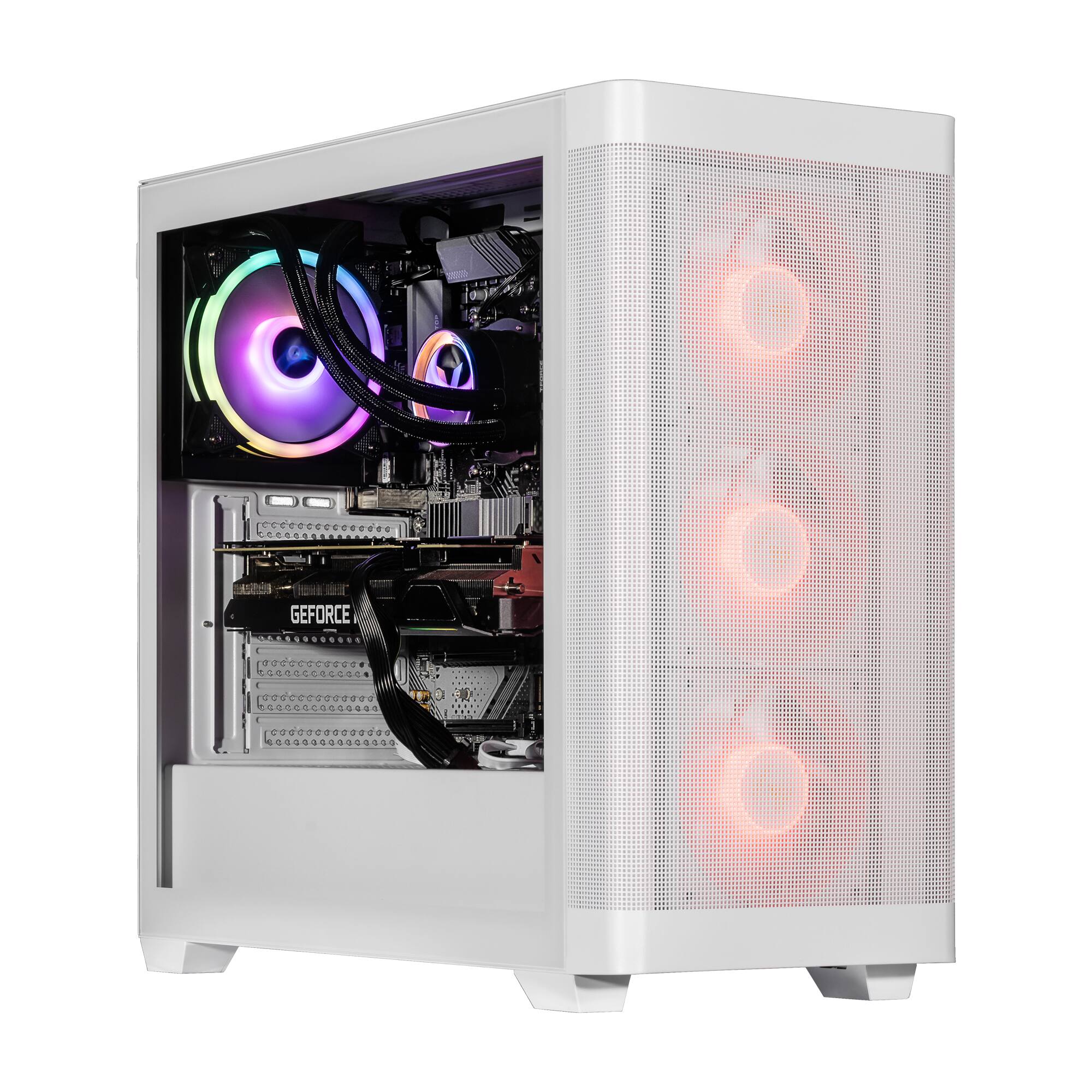 Front. Velztorm - Velztorm White Pilum Gaming Desktop (Ryzen 7 5700X, 32GB, 2TB SSD + 2TB 3.5 HDD, RTX 5070, Win 11 Pro ) - White.