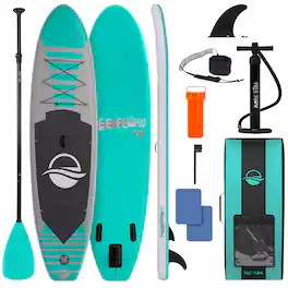 SereneLife - SLSUPB105 Inflatable Stand Up Paddle Board, 10’6” Stable Design, Premium Accessories with Ankle Leash - Aqua