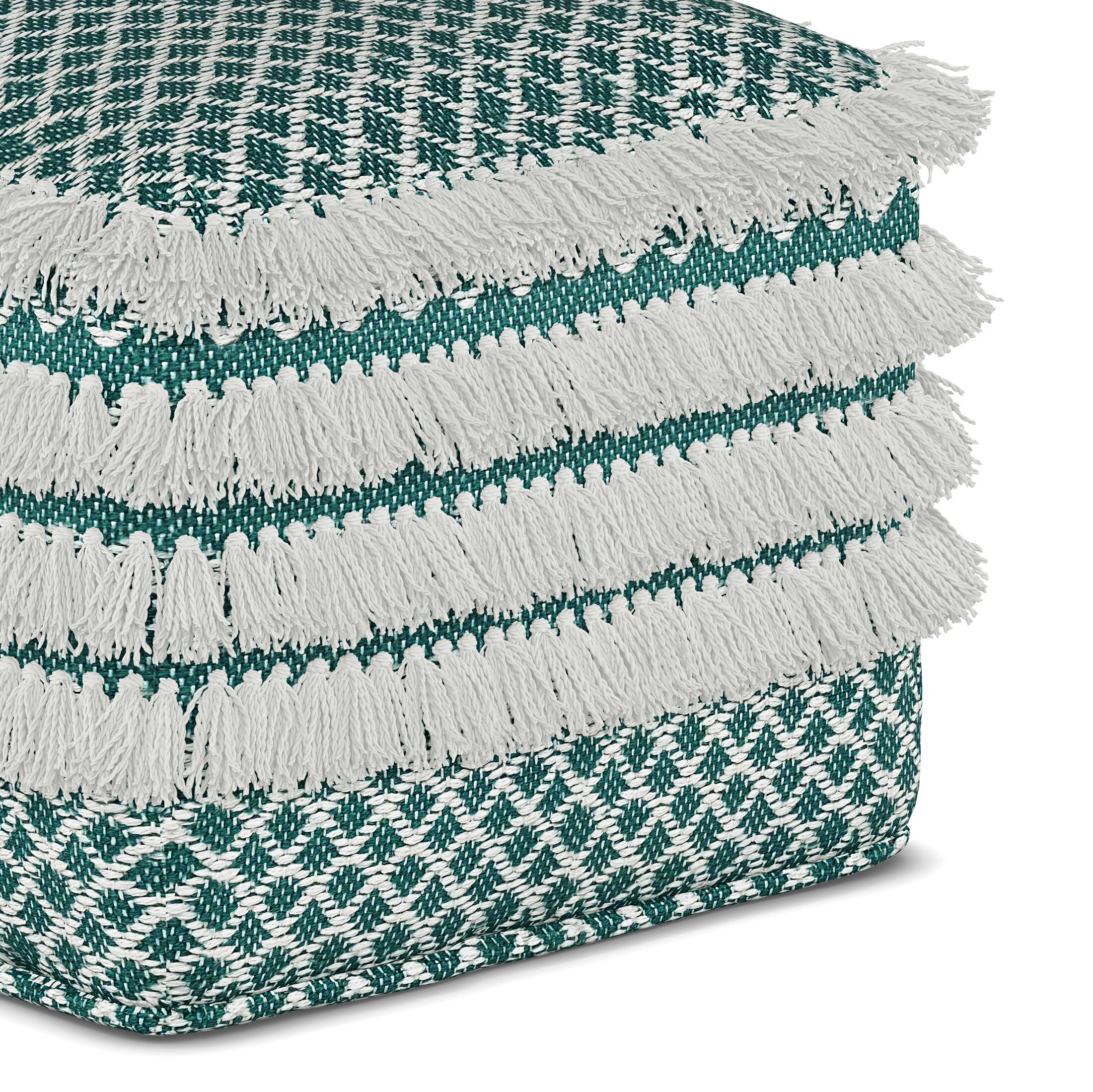 Alt View 12. Simpli Home - Leah Square Woven Pouf - Turquoise and White.