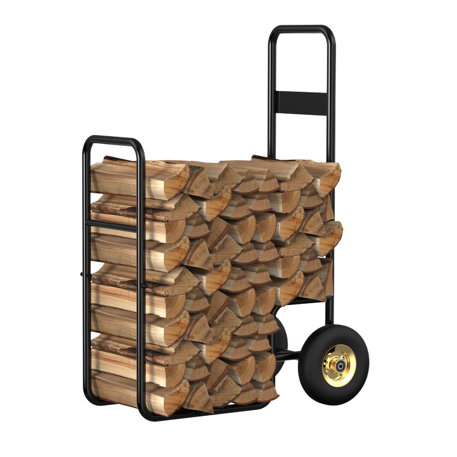 Alt View 1. Oumilen - Heavy-Duty Rolling Firewood Cart with Wheels, Black - Black.