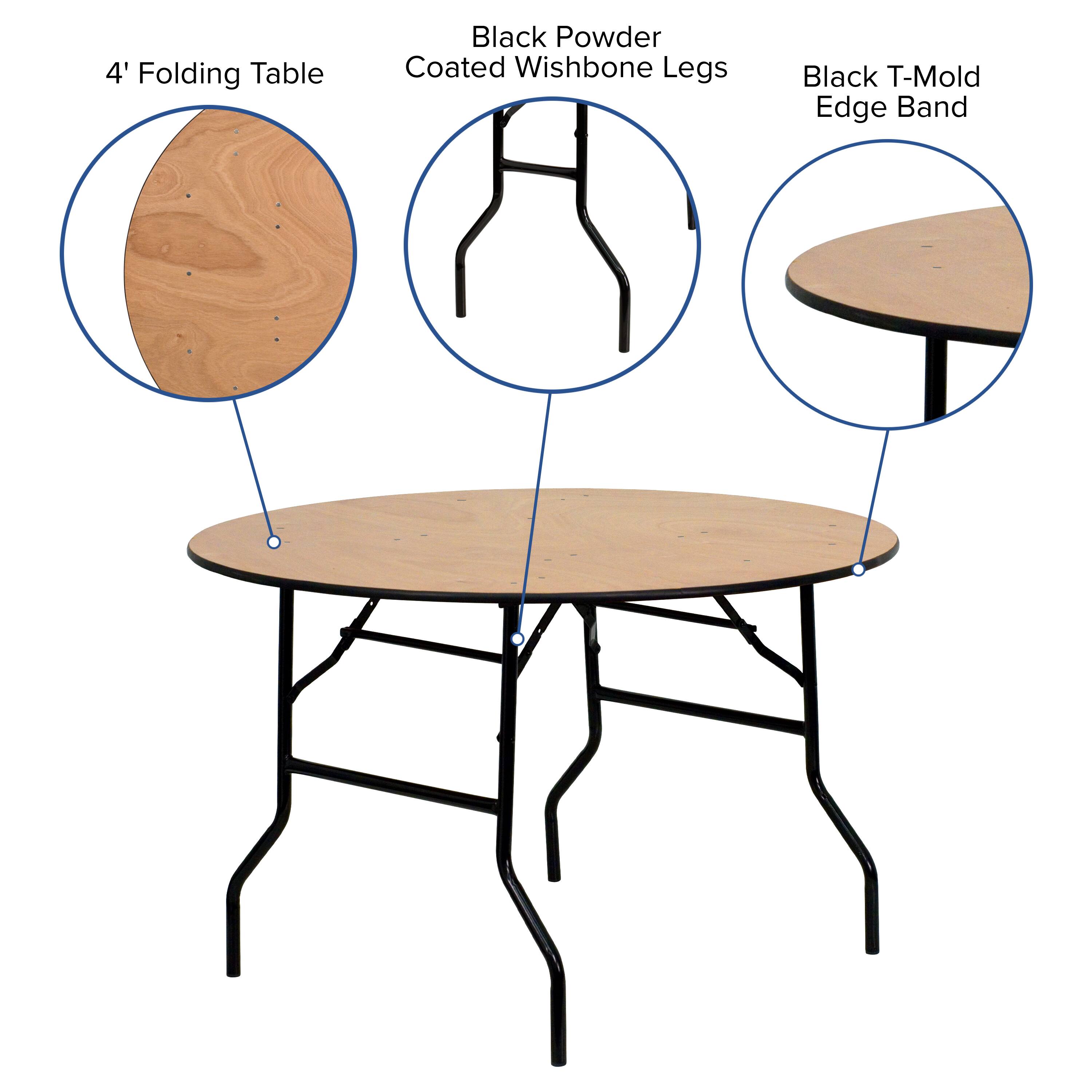 Alt View 14. Alamont Home - 4-Foot Round Wood Folding Banquet Table with Clear Coated Finished Top - Natural.
