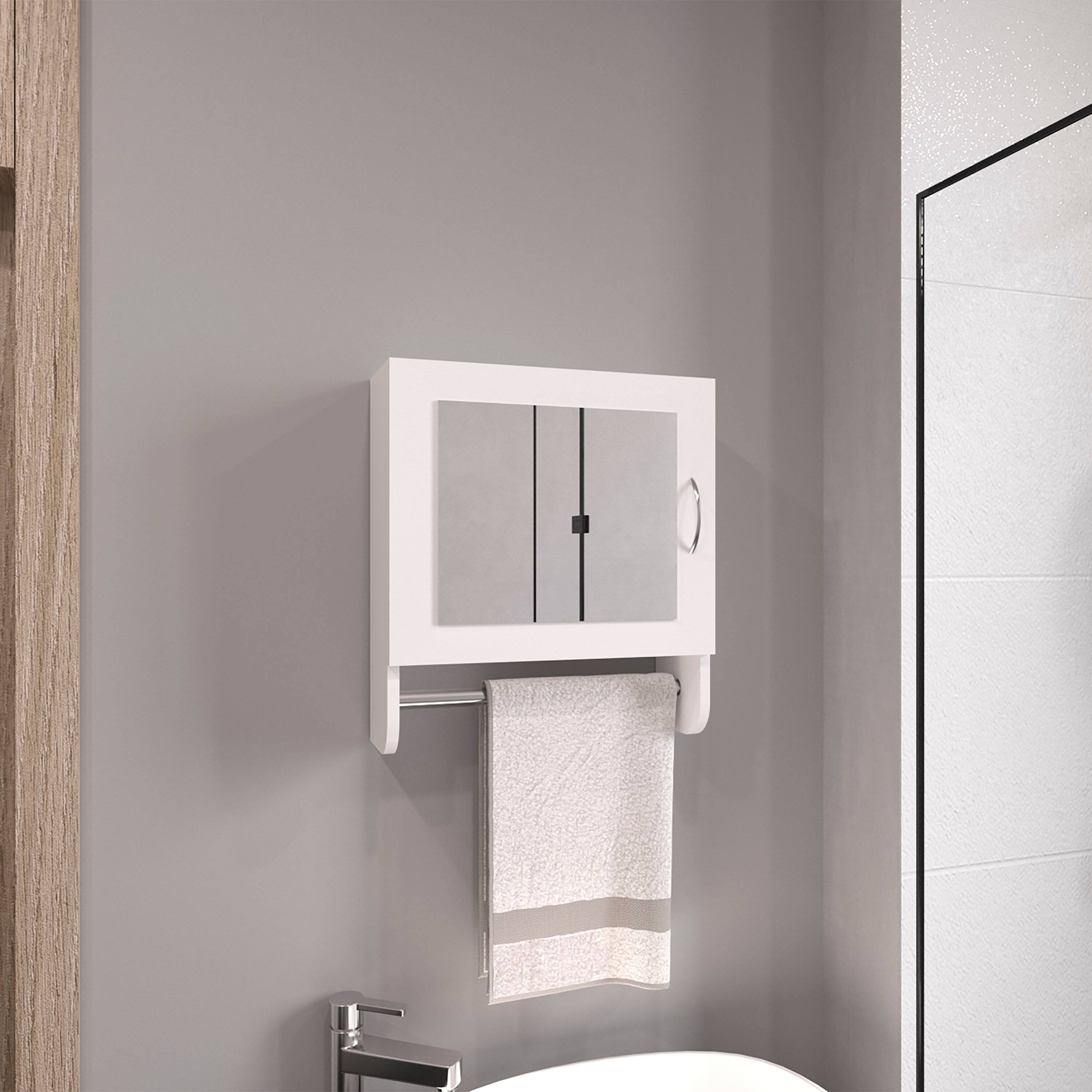 Angle. TuHome - Botiq Mirror Medicine Cabinet With Towel Rack White, One Door With Two Interior Shelves For Bathroom - White.