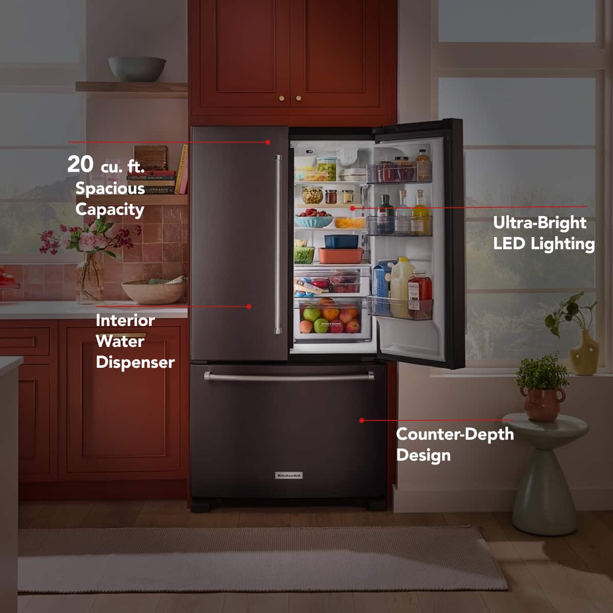 Back. KitchenAid - KitchenAid - 20 cu. ft. 36-Inch Width Counter-Depth French Door Refrigerator with Interior Dispense - Print Resist Blk Stnlss.