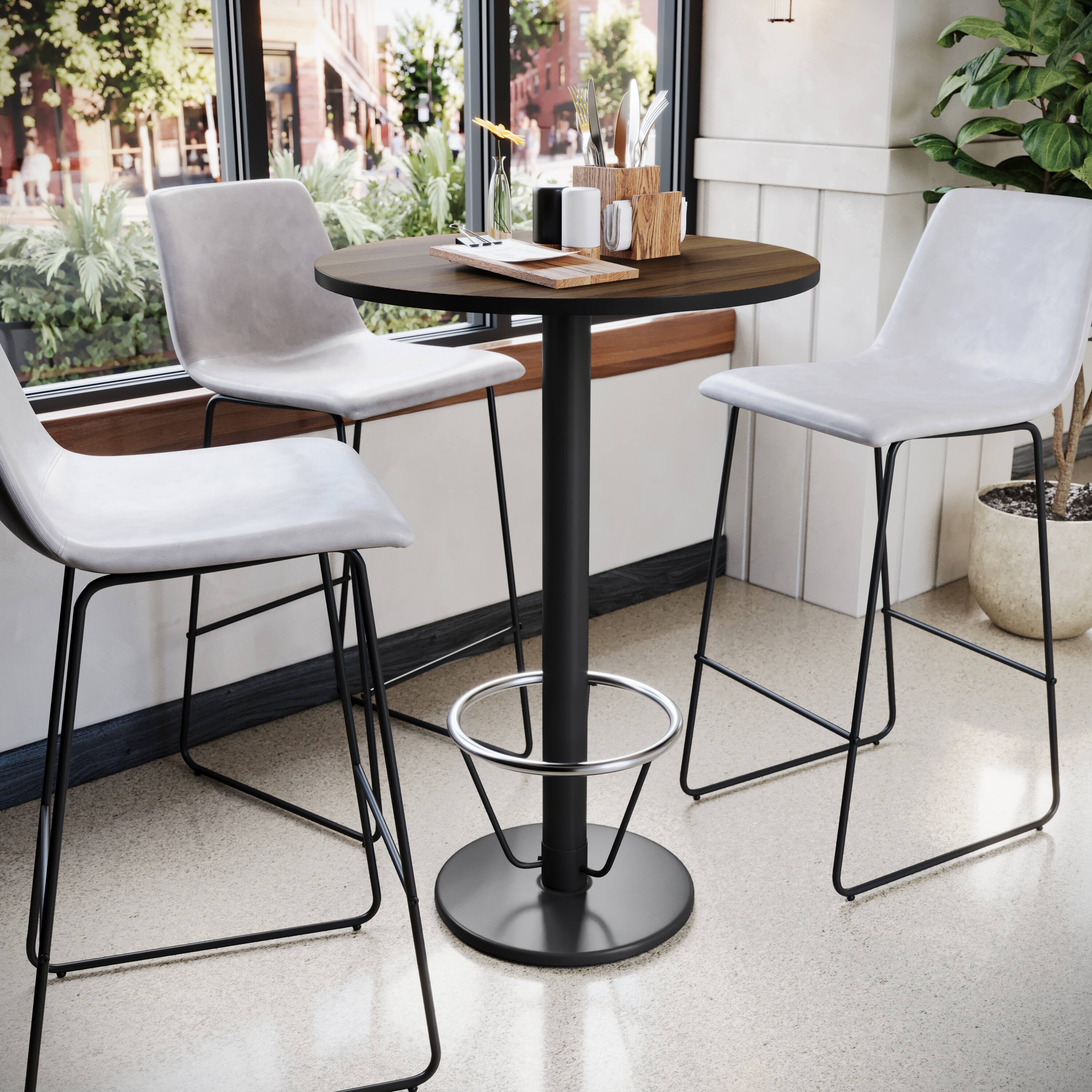 Alt View 1. Emma + Oliver - 30" Round Laminate Bar Table with 18" Round Foot Ring Base - Walnut.