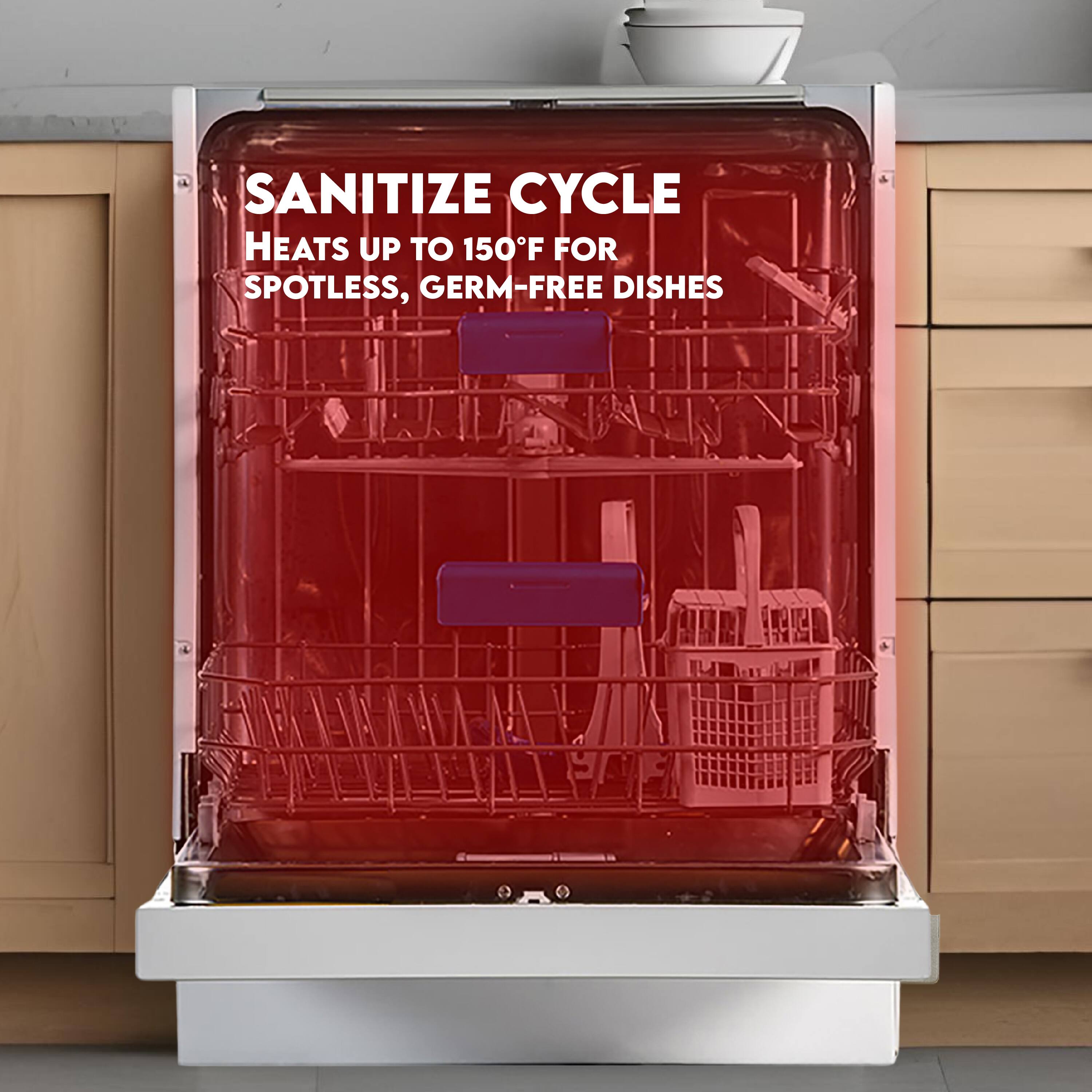 SANITIZE CYCLE  
HEATS UP TO 150°F FOR SPOTLESS, GERM-FREE DISHES