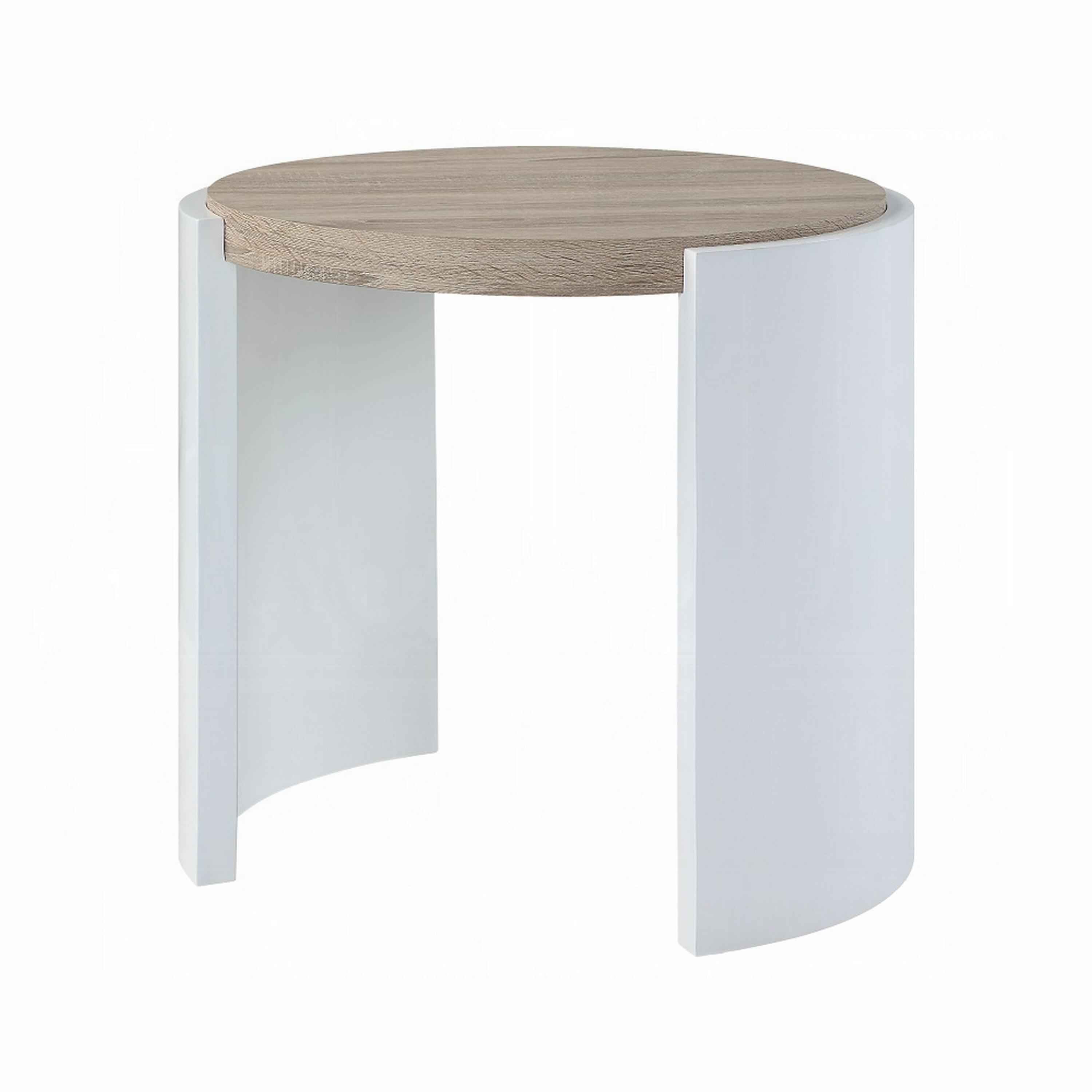 Alt View 2. Manhattan Lane - Romani Side End Table, White High Gloss Wood, Oval 26 Inch - White, Brown.
