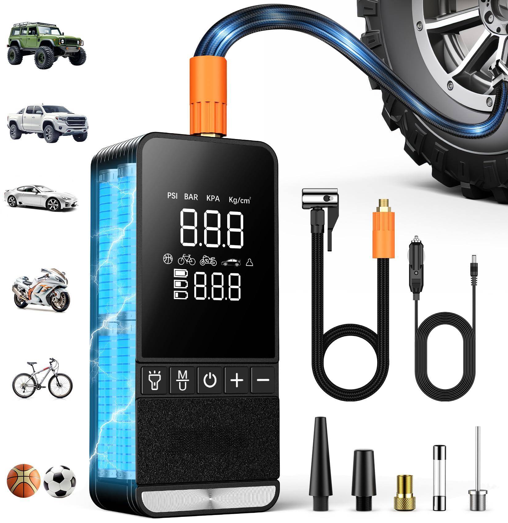 JETRANSPORT - Tire Inflator Portable Air Compressor 150 Psi Smart Pump For Car Tires With Digital Gauge Cars Bikes Balls - Default