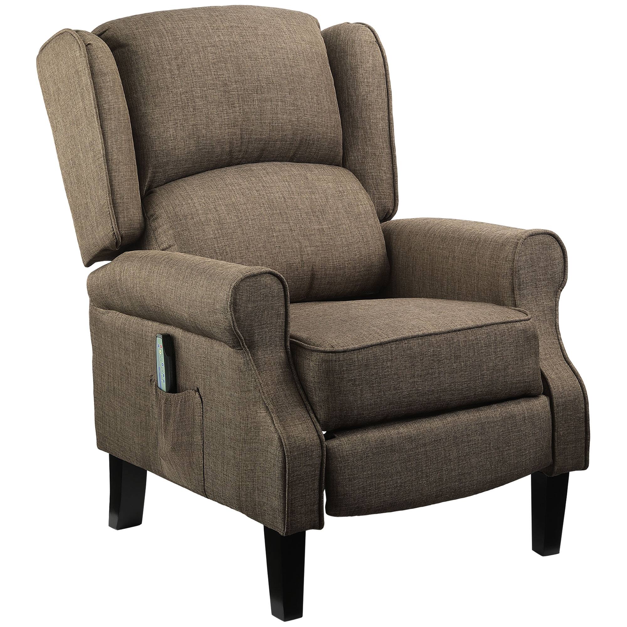 Front. Homcom - Vibration Massage Recliner Chair for Living Room with Heat, Wingback Single Sofa, Modern Linen Fabric Push Back - Brown.