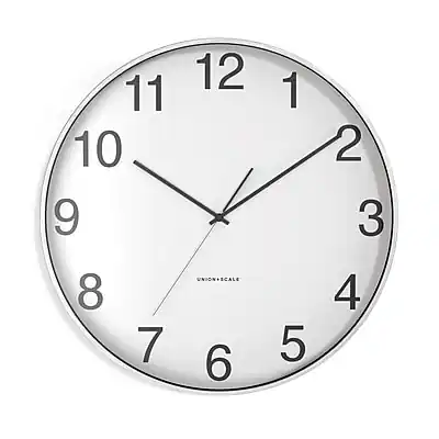 Front. Union & Scale - Essentials Wall Clock, Aluminum, 12" - Silver.
