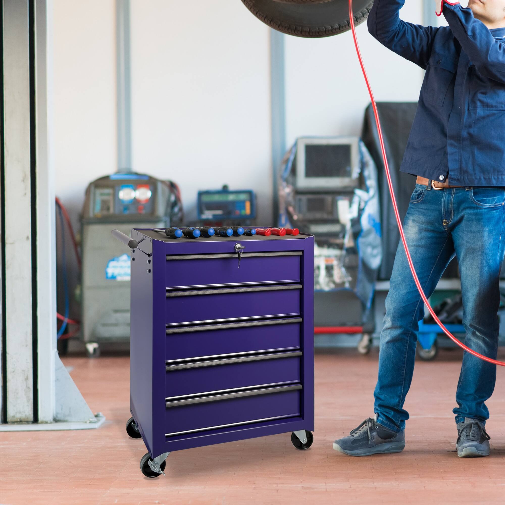 Alt View 4. Boyel Living - PURPLE Rolling Metal Tool Chest with 5 Drawers, 20" 5-Drawer Tool Chest Cabinet.