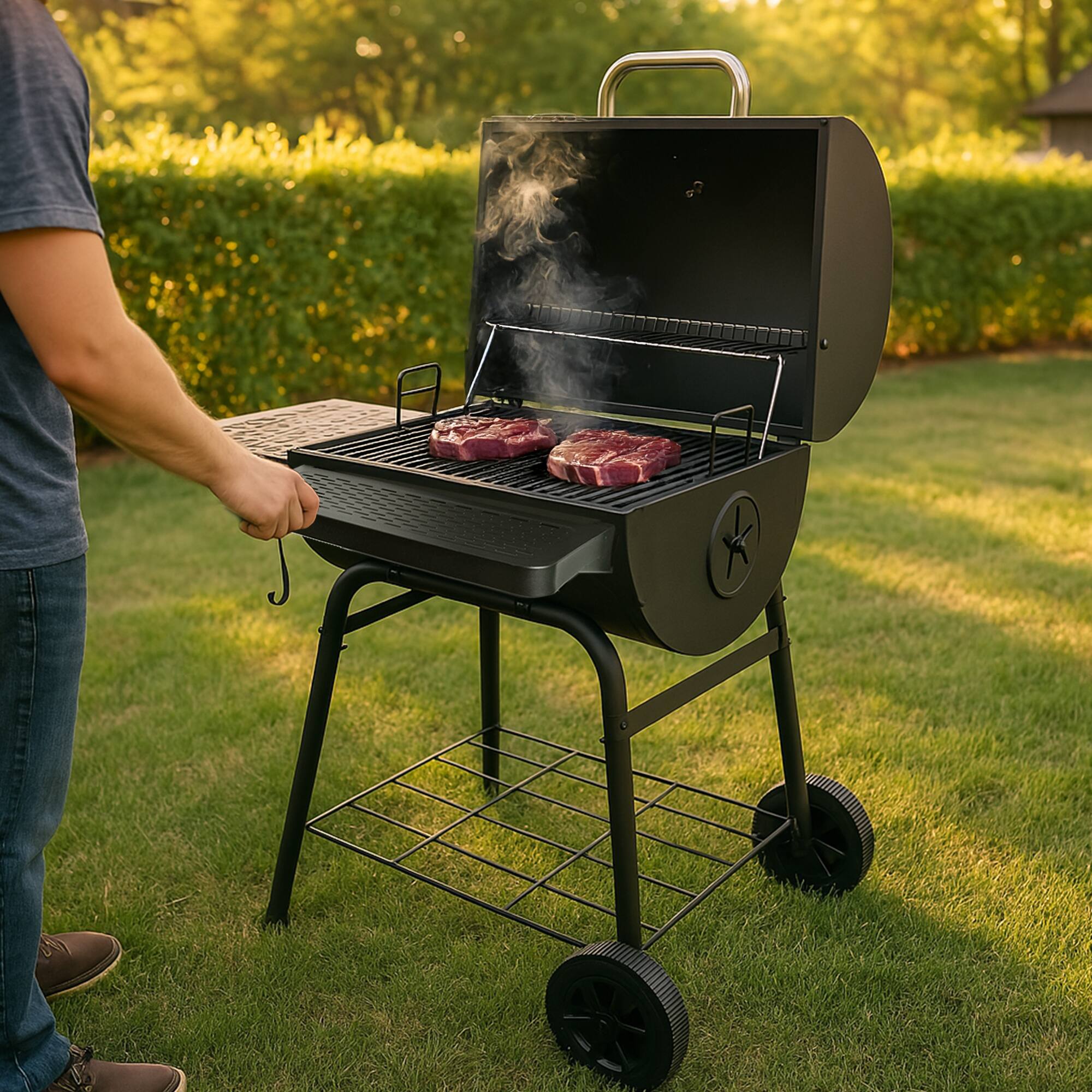 Alt View 3. Grill Boss - Grill Boss 23" Charcoal Barrel Grill, Adjustable Grate Large Cooking Area, Black - Black.