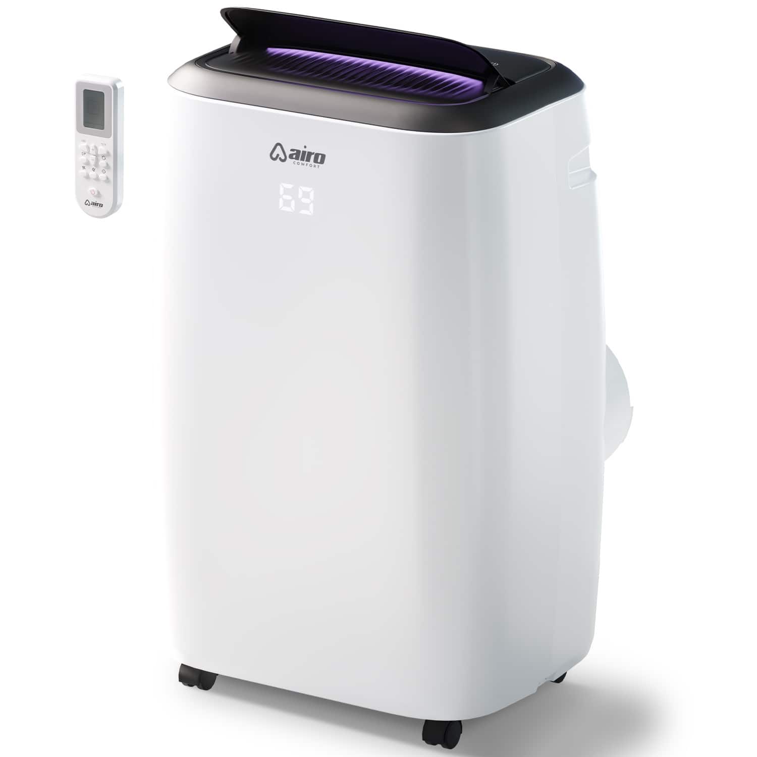 Airo Comfort - 14.000 BTU Portable Air Conditioner A/C with Dehumidifier and Remote DIY Window Kit - White