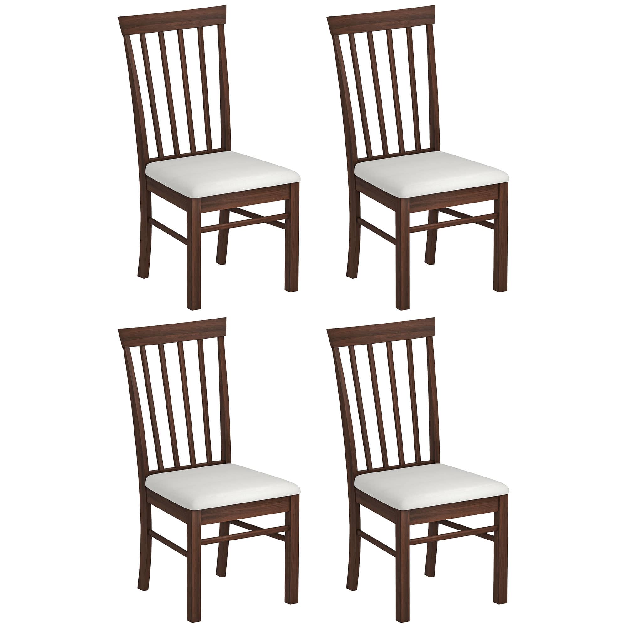 Homcom - Wooden Dining Chairs Set of 4, Farmhouse Upholstered, Rubber Wood Frame, Dark Brown/Beige - Dark Brown and Beige