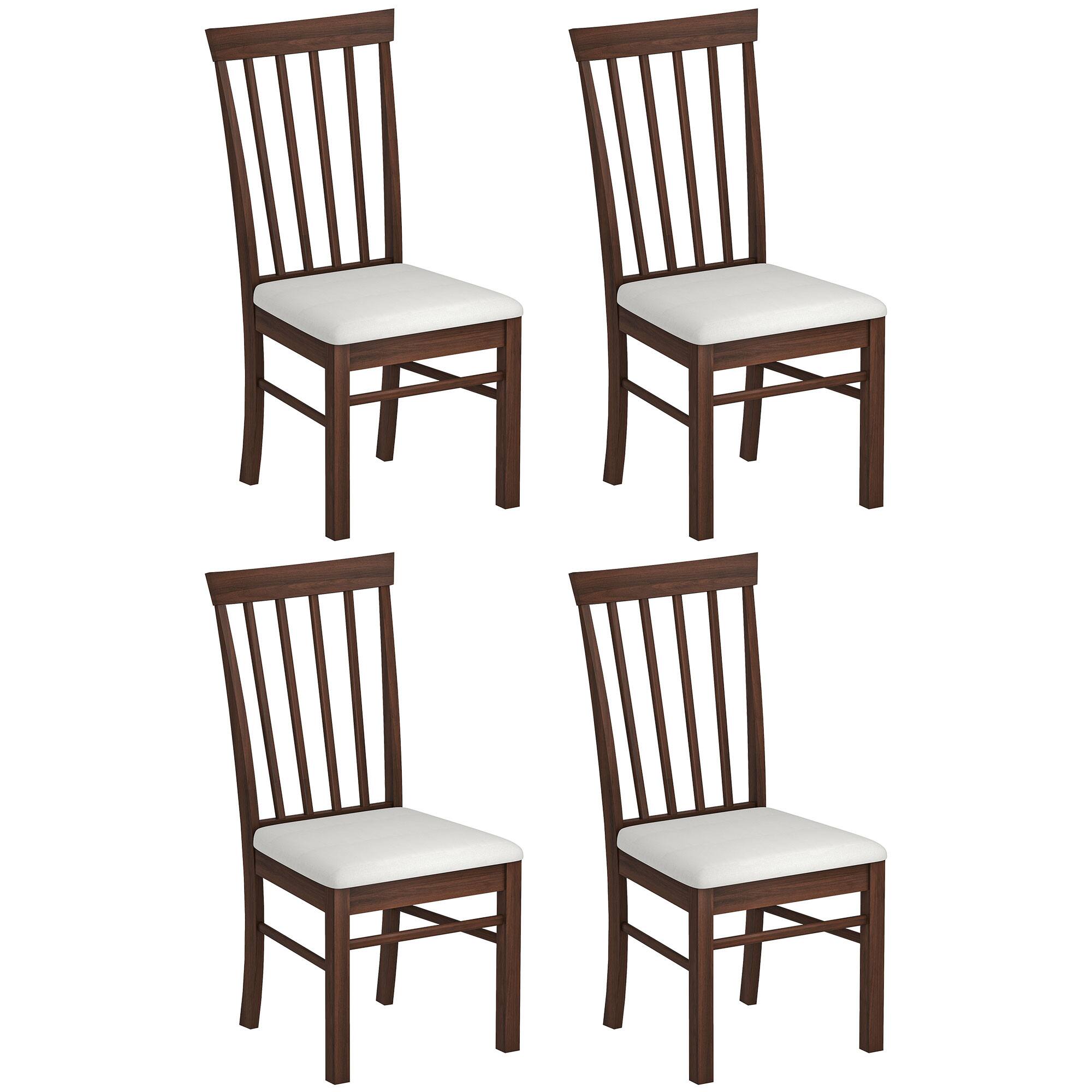 Front. Homcom - Wooden Dining Chairs Set of 4, Farmhouse Upholstered, Rubber Wood Frame, Dark Brown/Beige - Dark Brown and Beige.