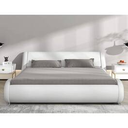 Hivvago - Queen Modern Faux Leather Upholstered Platform Bed Frame with Headboard - White