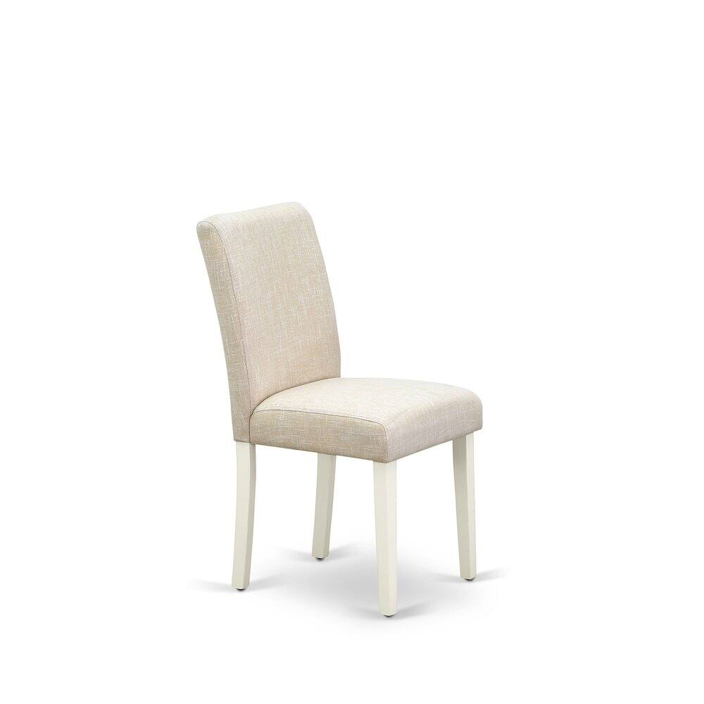 Back. East West Furniture - 1MZAB3-LWH-02 3Pc Dining Room Table Set Consists of a Wood Dining Table and 2 Upholstered Dining Chairs with Light - Linen White.