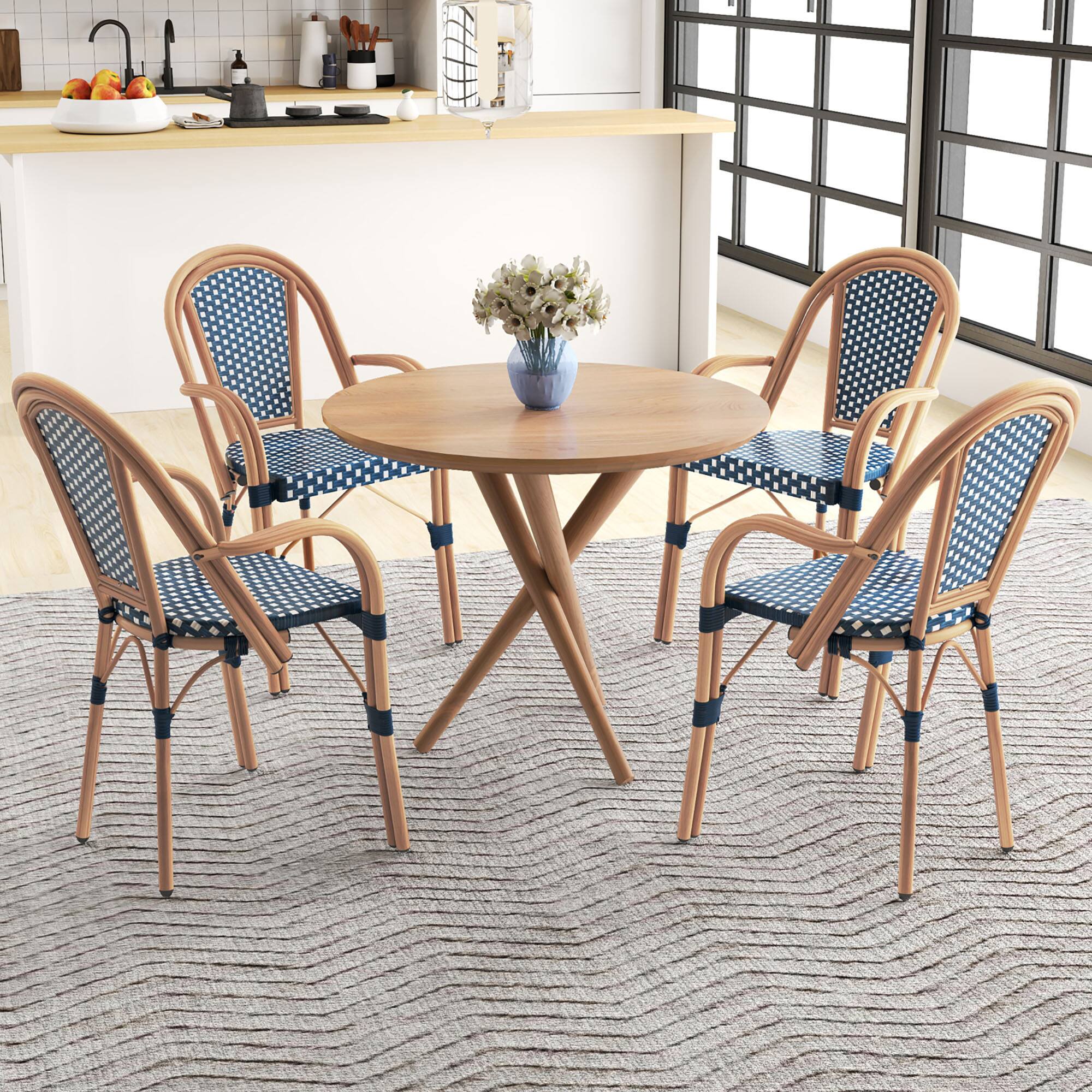 Gymax - Outdoor French Bistro Chairs 4 PCS w/ Armrests Galvanized Metal Frame Blue & White - Blue, White