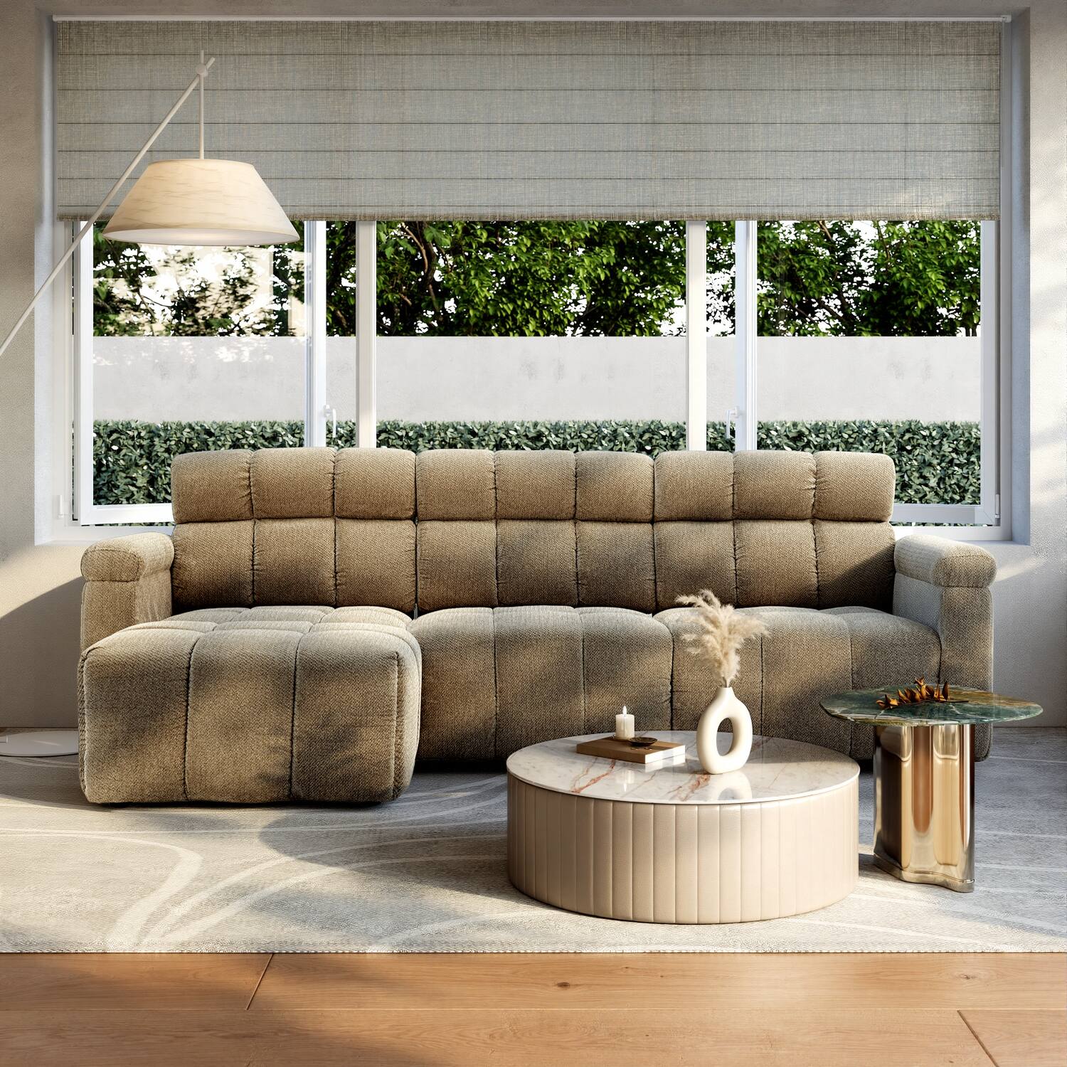 Left. Homsee - High Back L-Shaped Chenille Sectional Sofa, 4-Seater Couch with Firm Cushion, Modern Comfy Living Room Furniture - Brown.